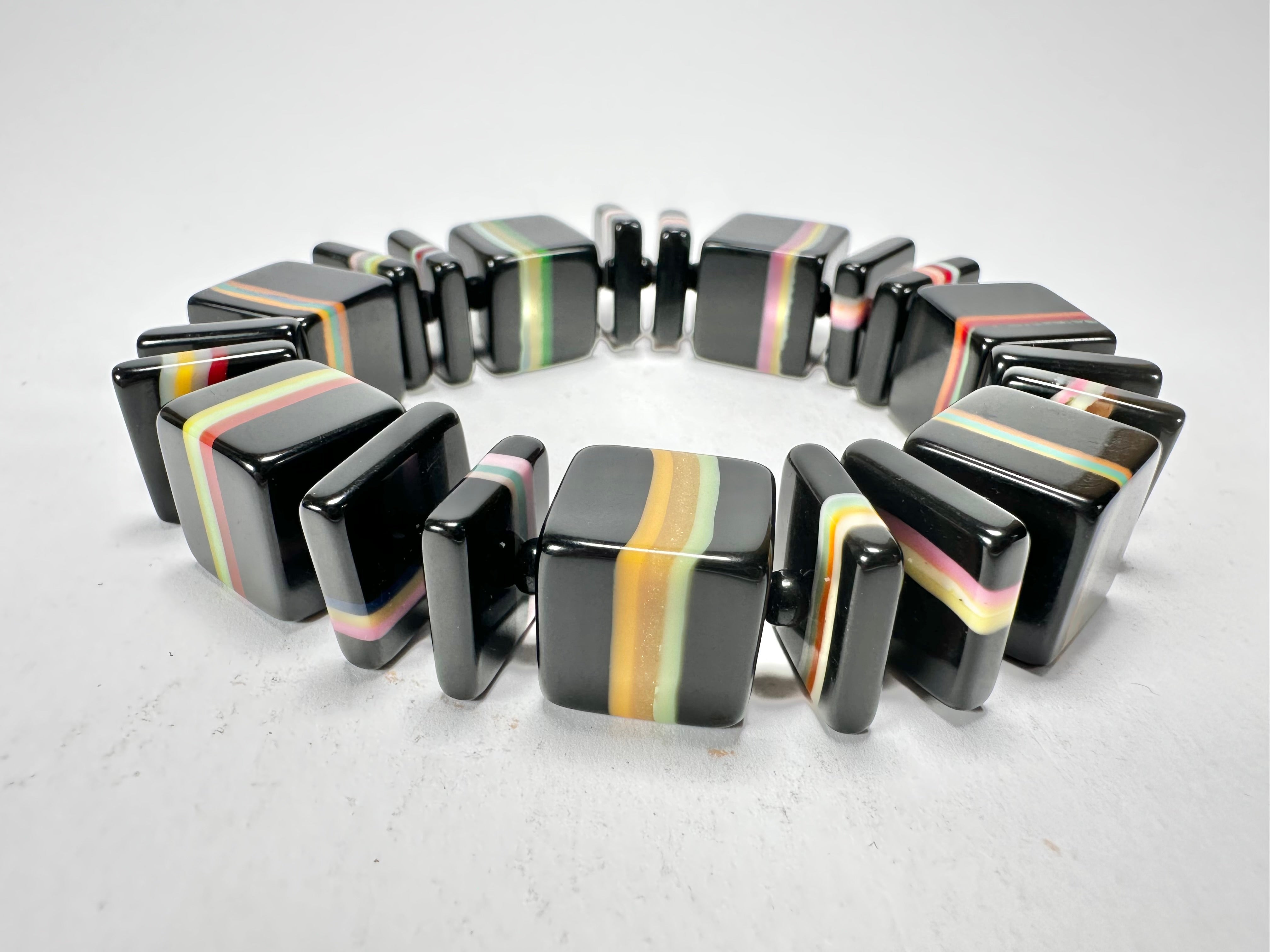 Jackie Brazil "Bar Code" Black & Liquorice Mix Squares Resin Bracelet ( B2201 )