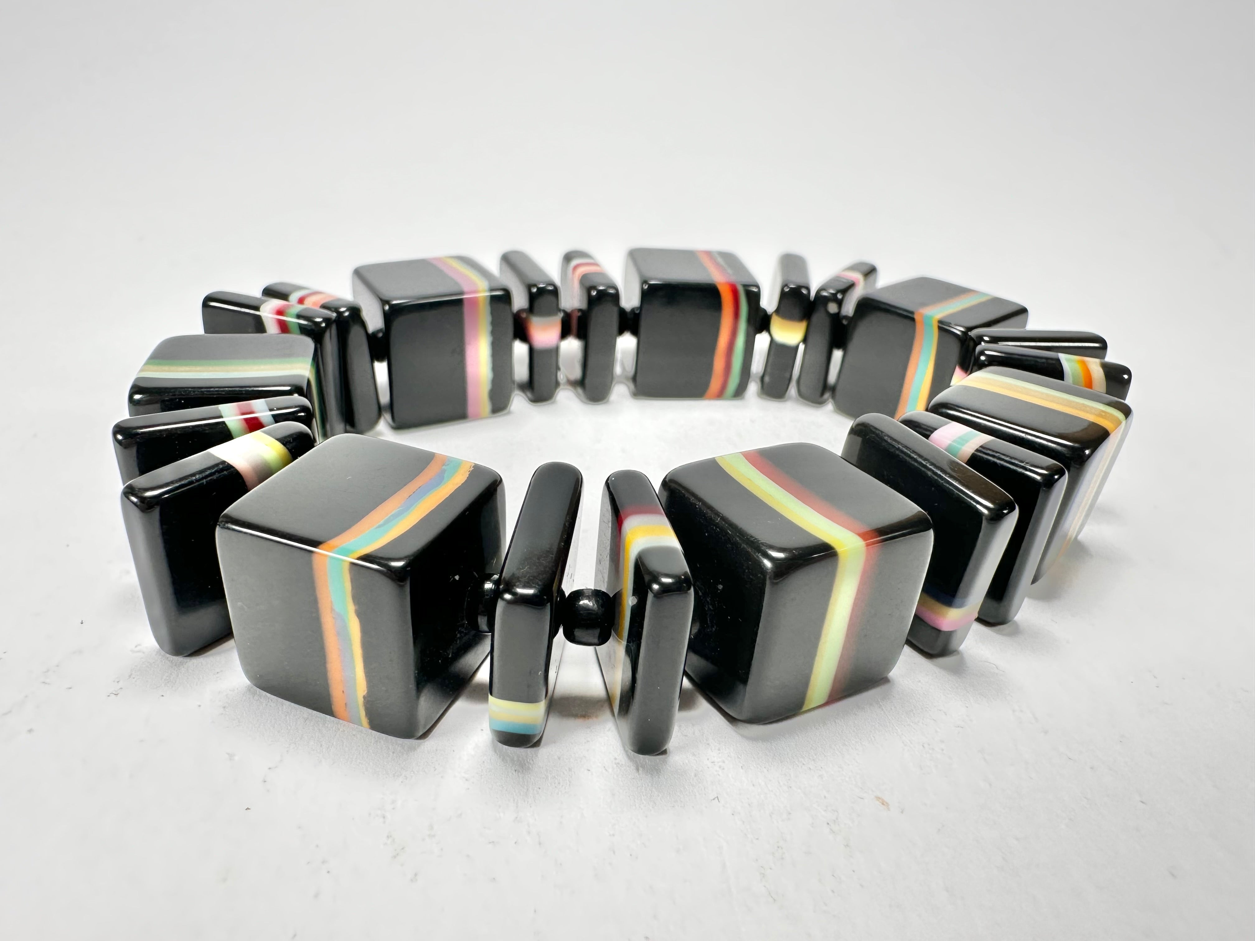 Jackie Brazil "Bar Code" Black & Liquorice Mix Squares Resin Bracelet ( B2201 )