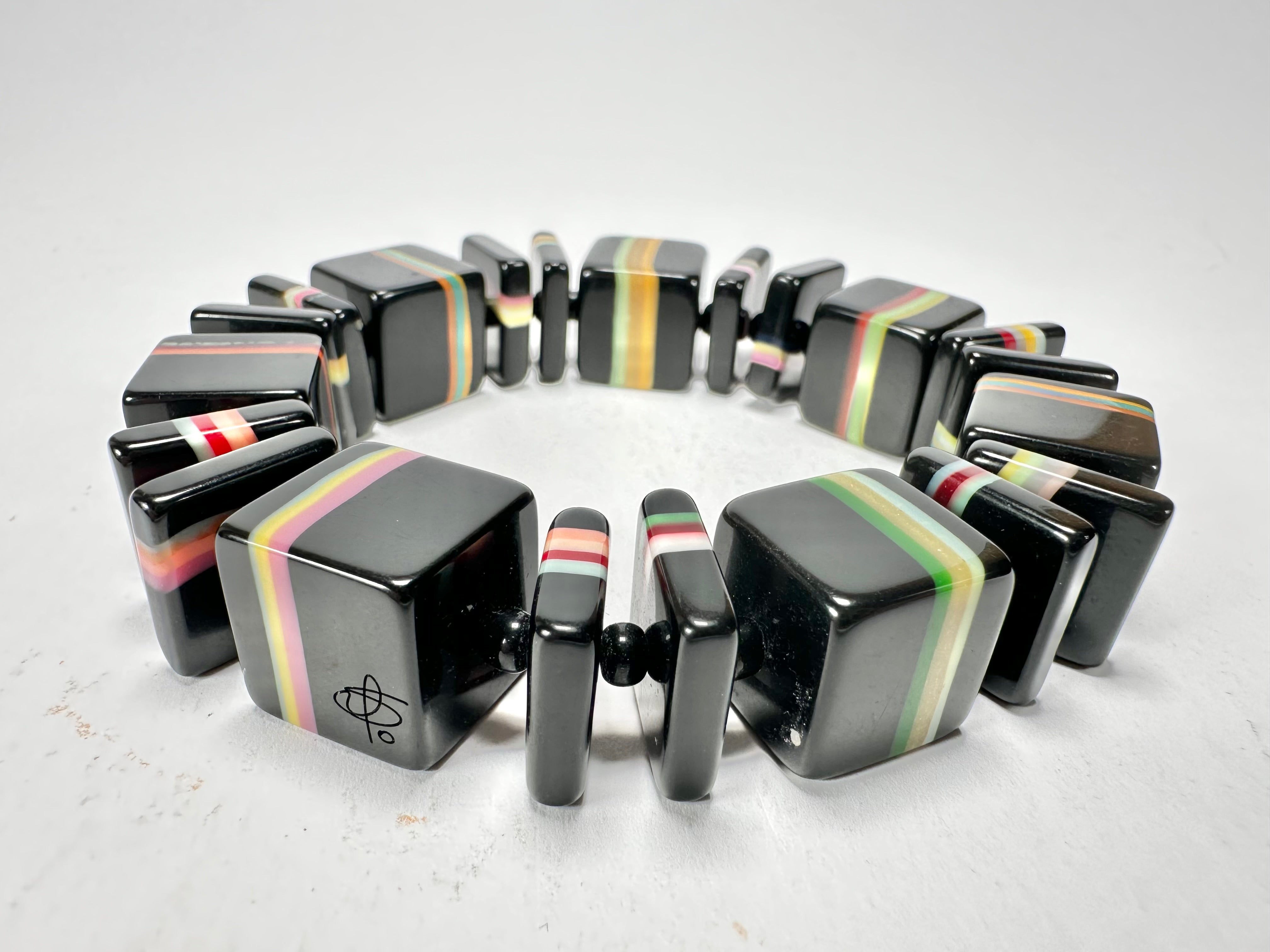 Jackie Brazil "Bar Code" Black & Liquorice Mix Squares Resin Bracelet ( B2201 )