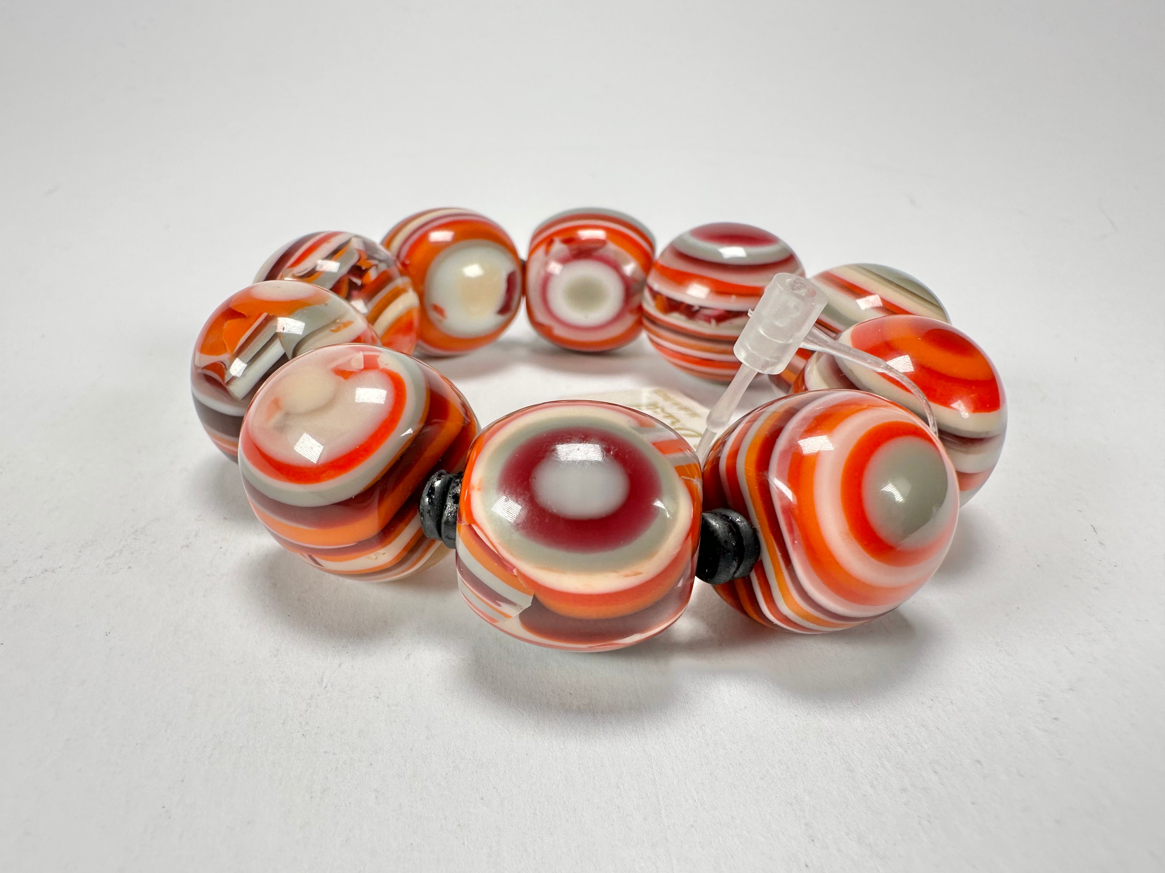Jackie Brazil "Cat Eyes" Liquorice Allsorts Balls Orange Mix Resin Bracelet ( B0885 )