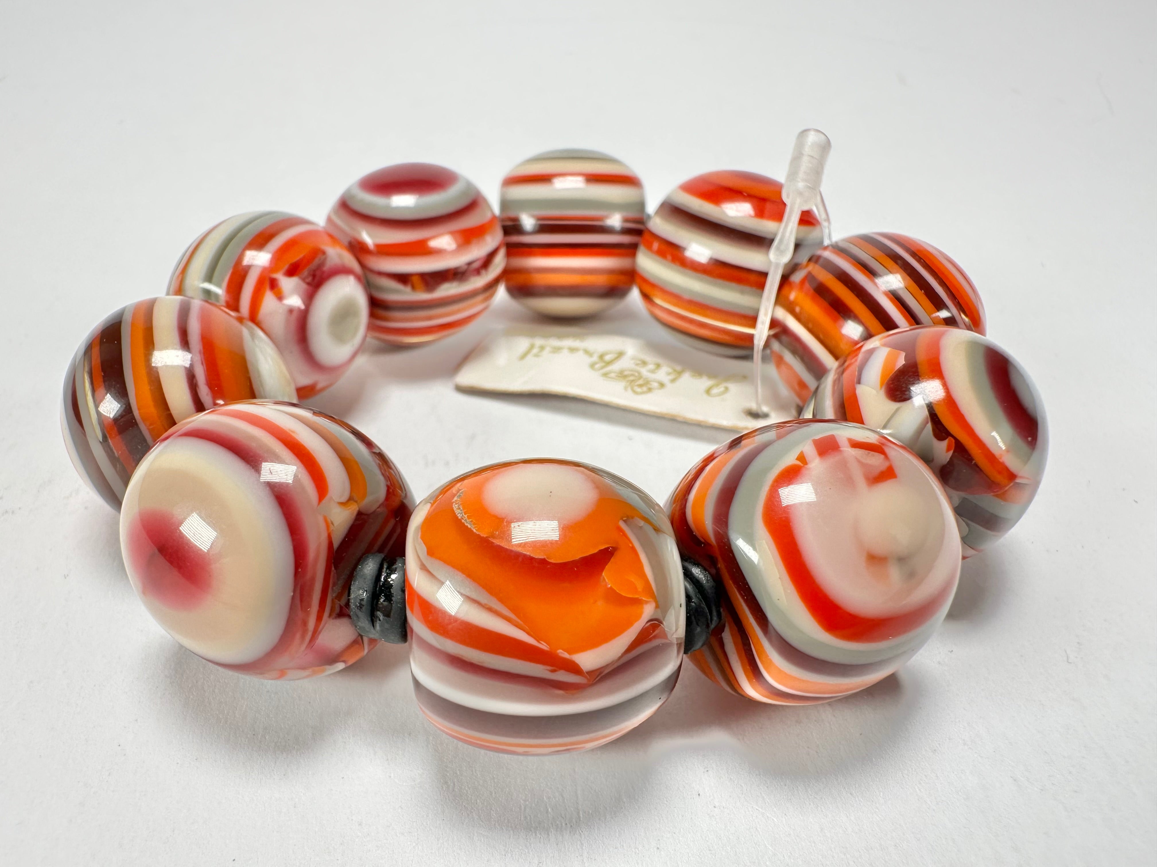Jackie Brazil "Cat Eyes" Liquorice Allsorts Balls Orange Mix Resin Bracelet ( B0885 )