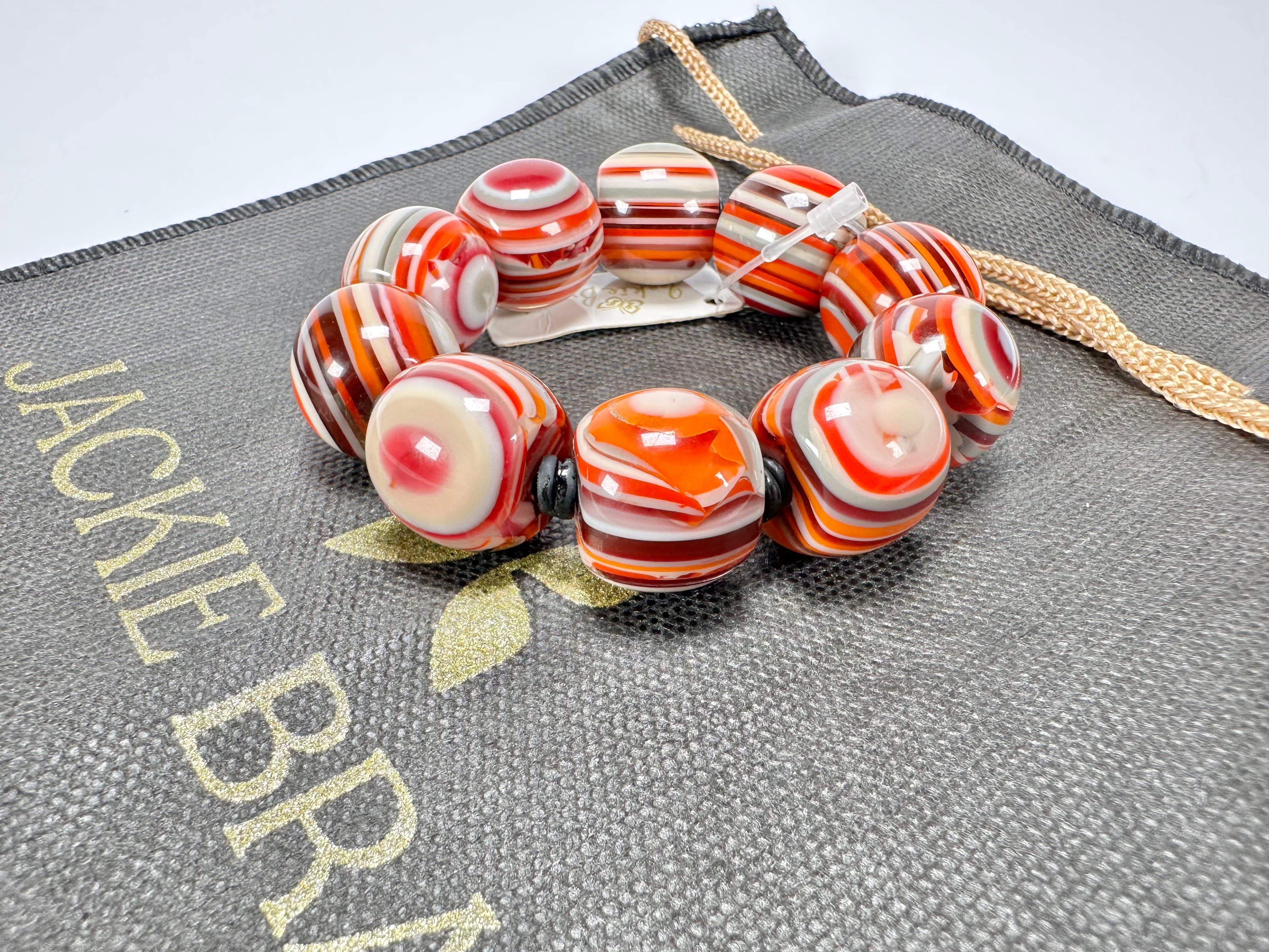 Jackie Brazil "Cat Eyes" Liquorice Allsorts Balls Orange Mix Resin Bracelet ( B0885 )