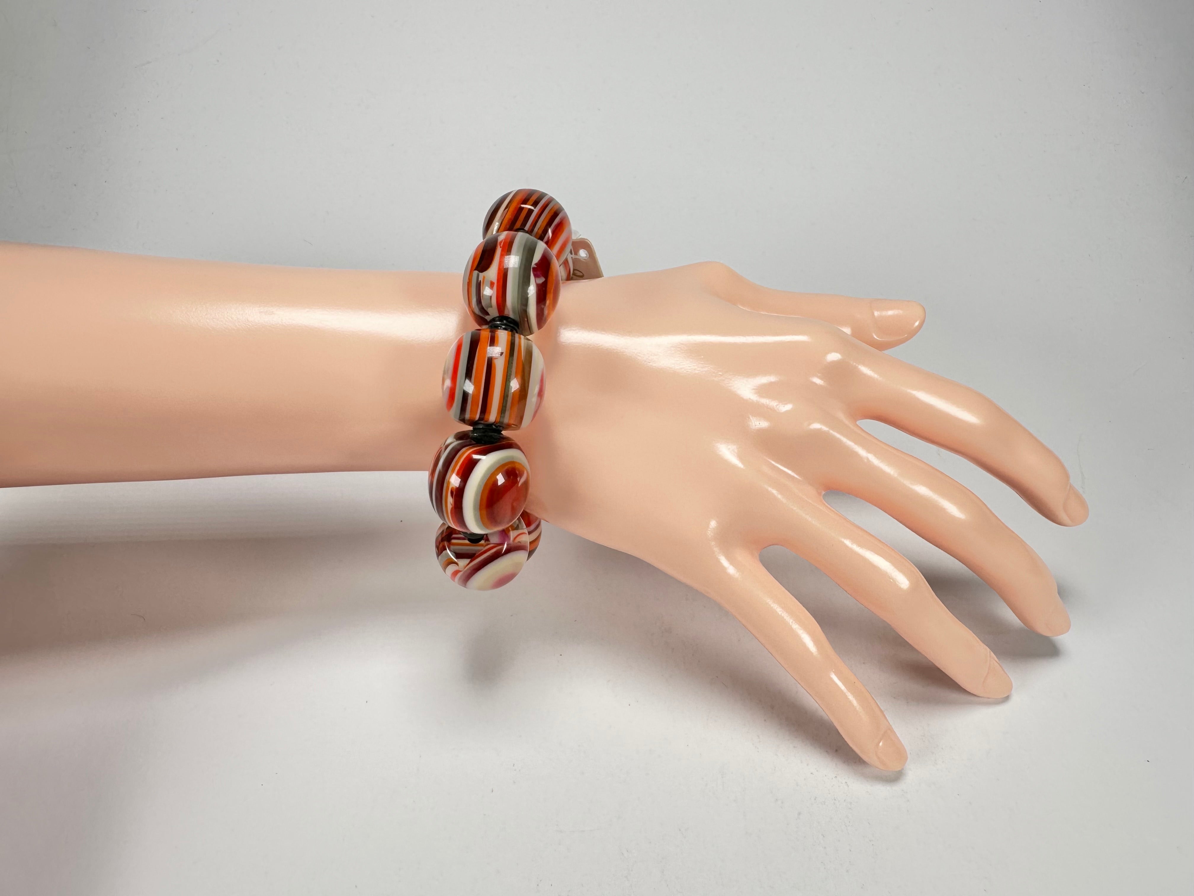 Jackie Brazil "Cat Eyes" Liquorice Allsorts Balls Orange Mix Resin Bracelet ( B0885 )
