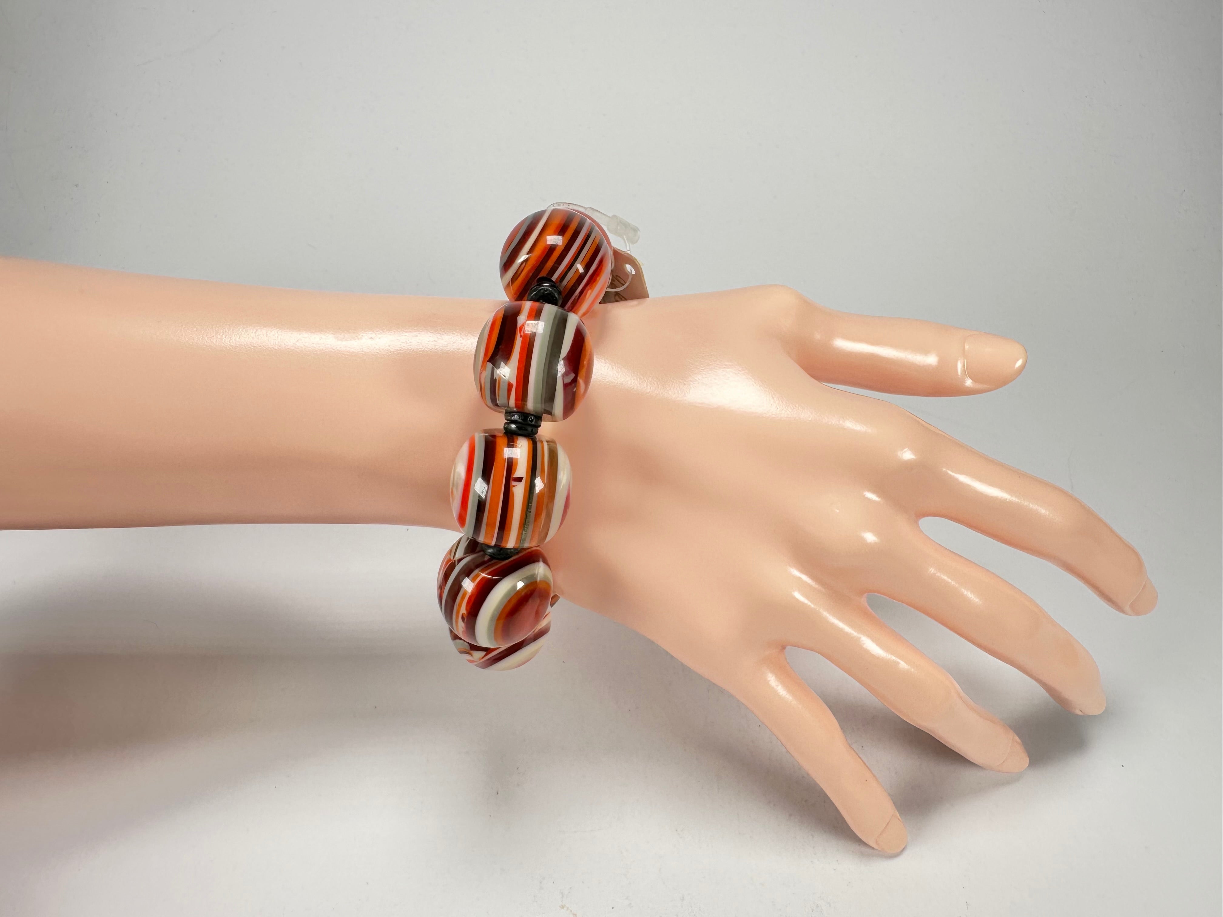 Jackie Brazil "Cat Eyes" Liquorice Allsorts Balls Orange Mix Resin Bracelet ( B0885 )