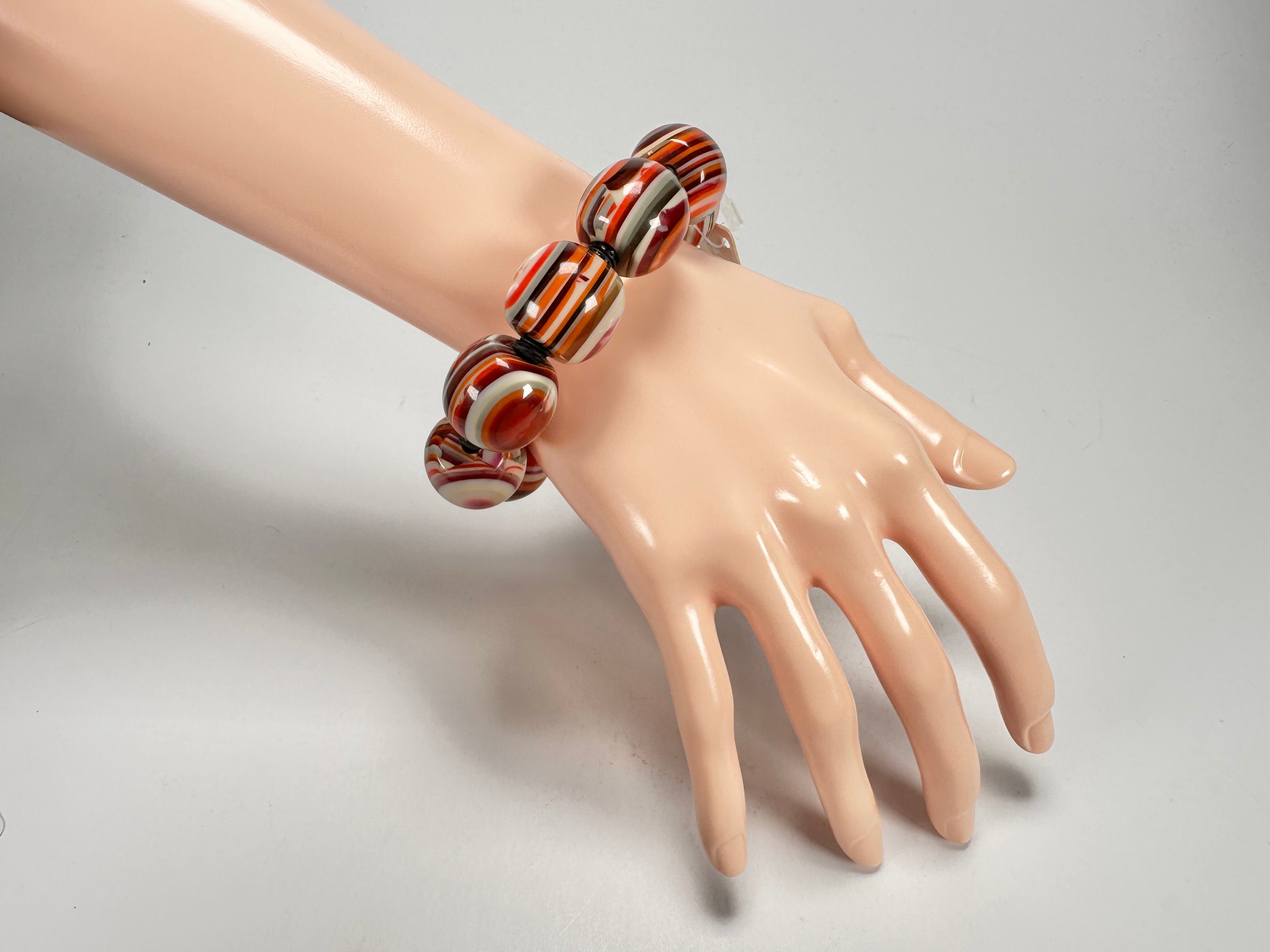 Jackie Brazil "Cat Eyes" Liquorice Allsorts Balls Orange Mix Resin Bracelet ( B0885 )