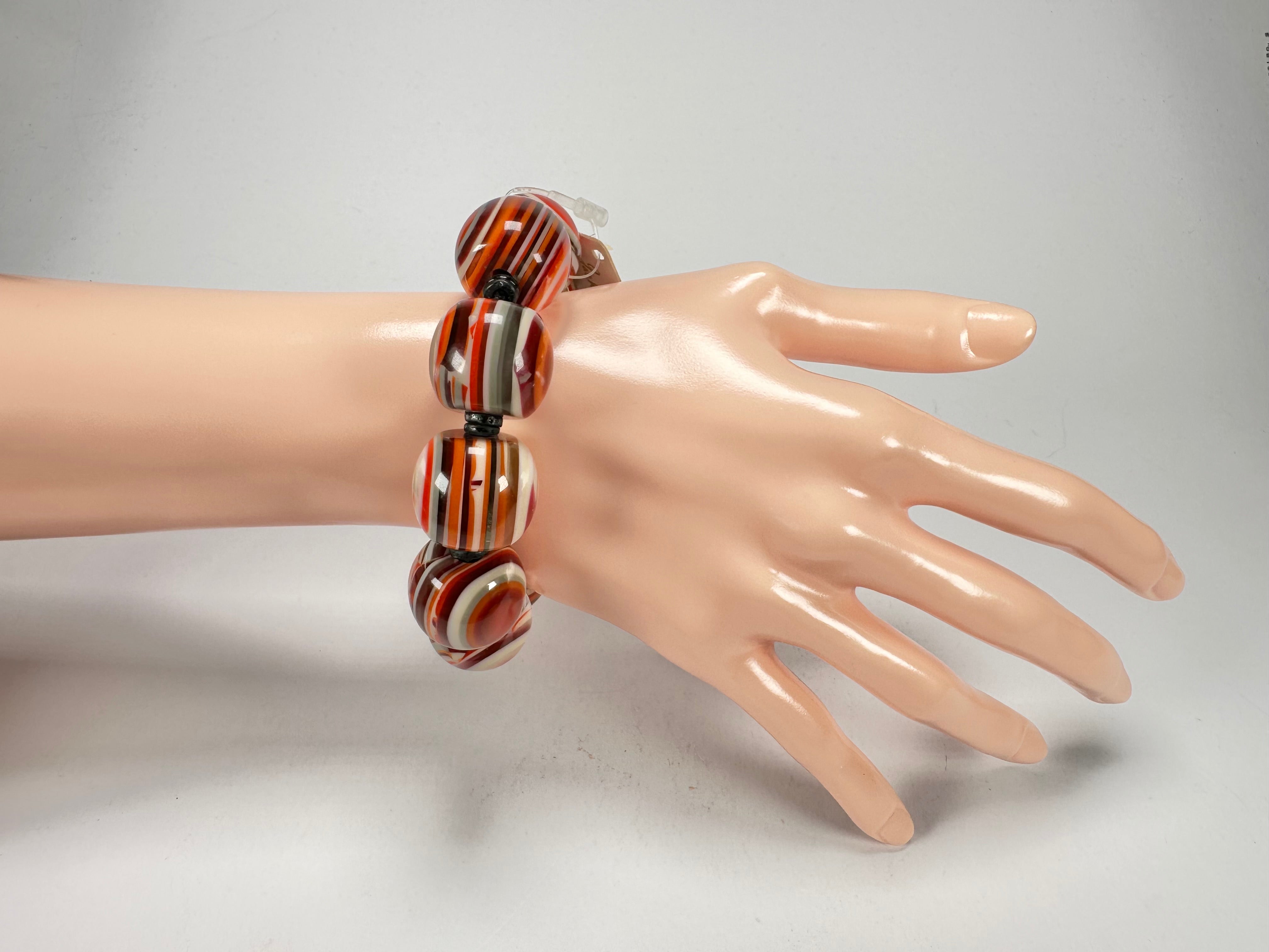 Jackie Brazil "Cat Eyes" Liquorice Allsorts Balls Orange Mix Resin Bracelet ( B0885 )