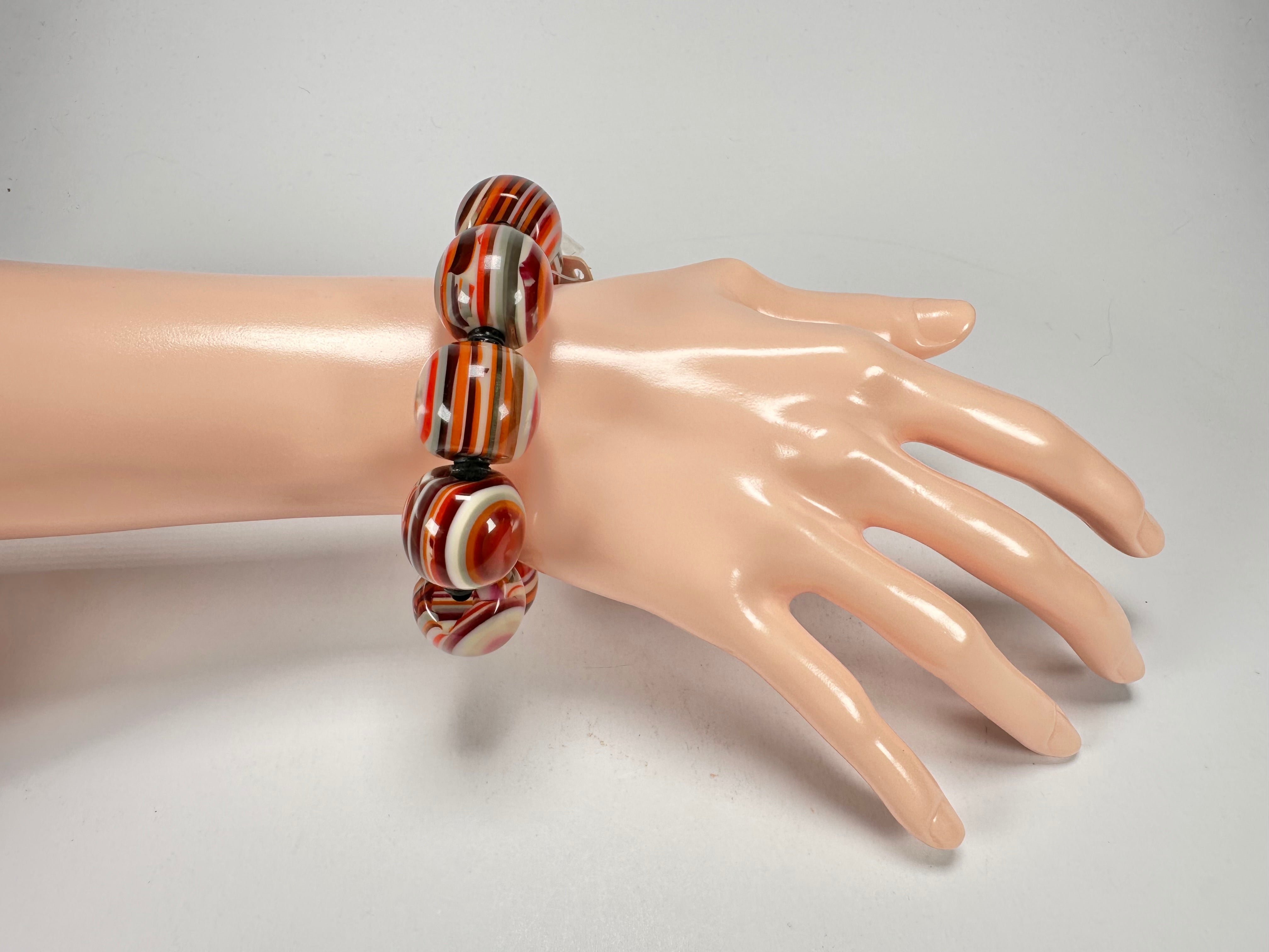 Jackie Brazil "Cat Eyes" Liquorice Allsorts Balls Orange Mix Resin Bracelet ( B0885 )