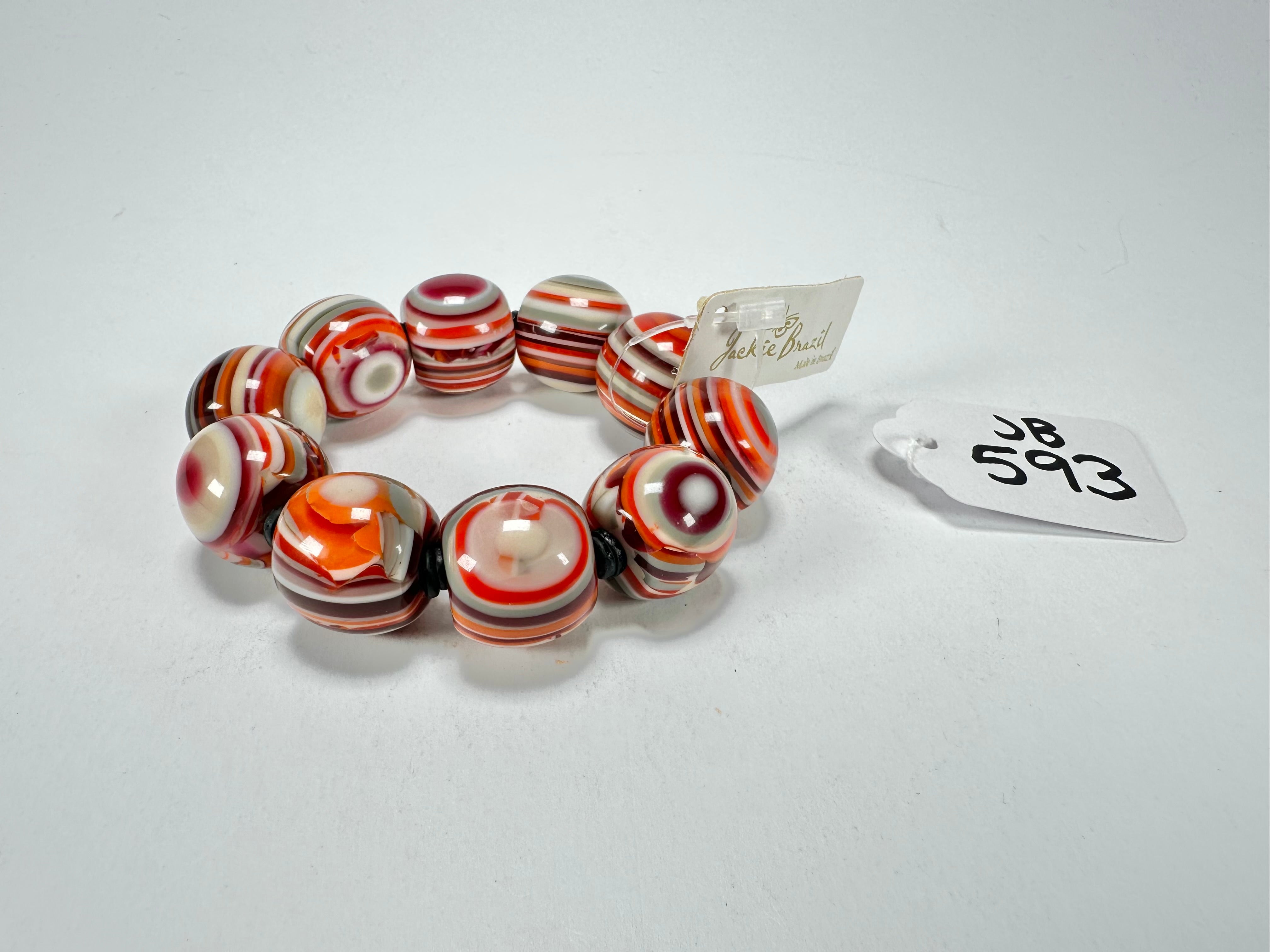 Jackie Brazil "Cat Eyes" Liquorice Allsorts Balls Orange Mix Resin Bracelet ( B0885 )