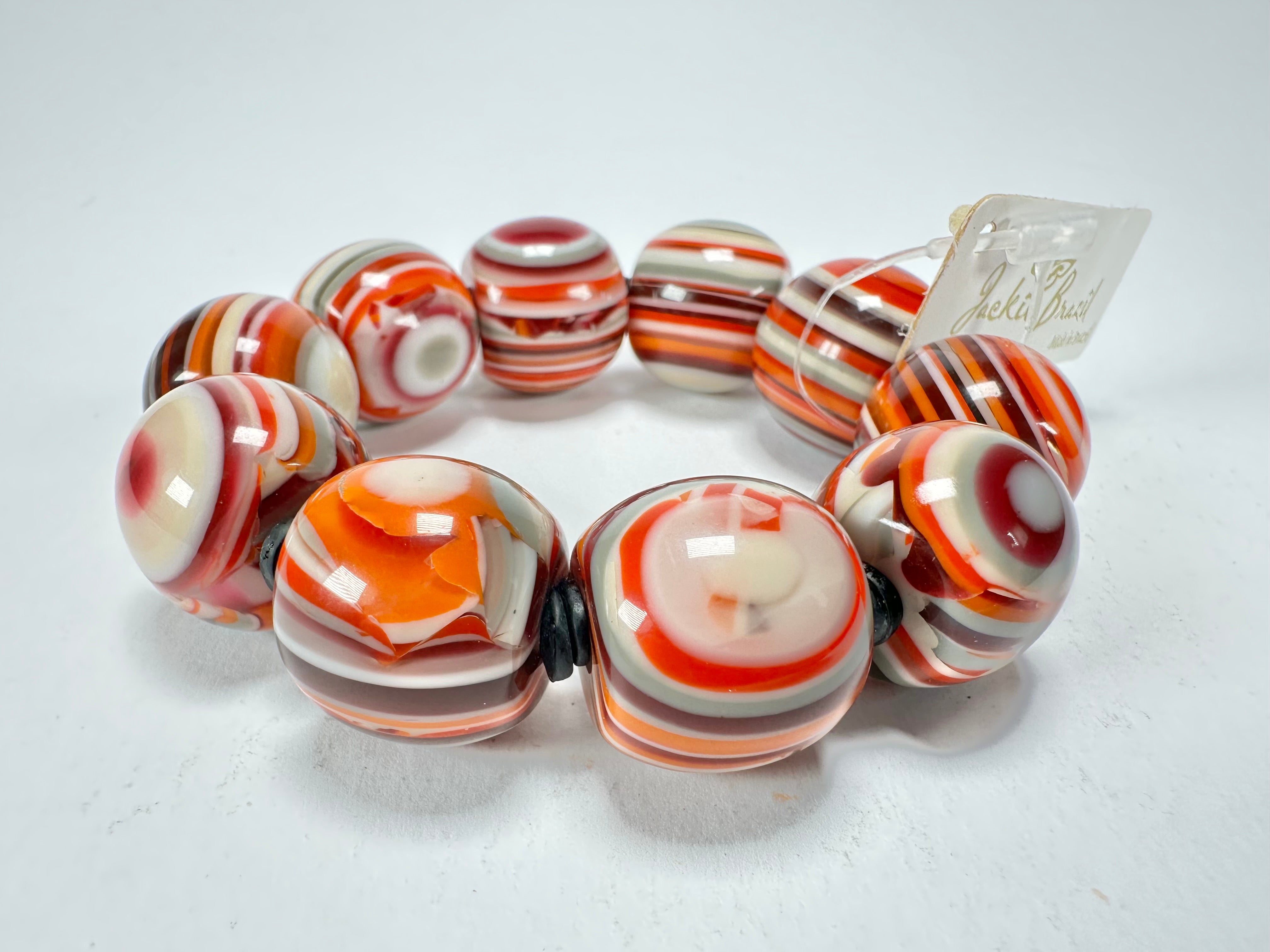 Jackie Brazil "Cat Eyes" Liquorice Allsorts Balls Orange Mix Resin Bracelet ( B0885 )