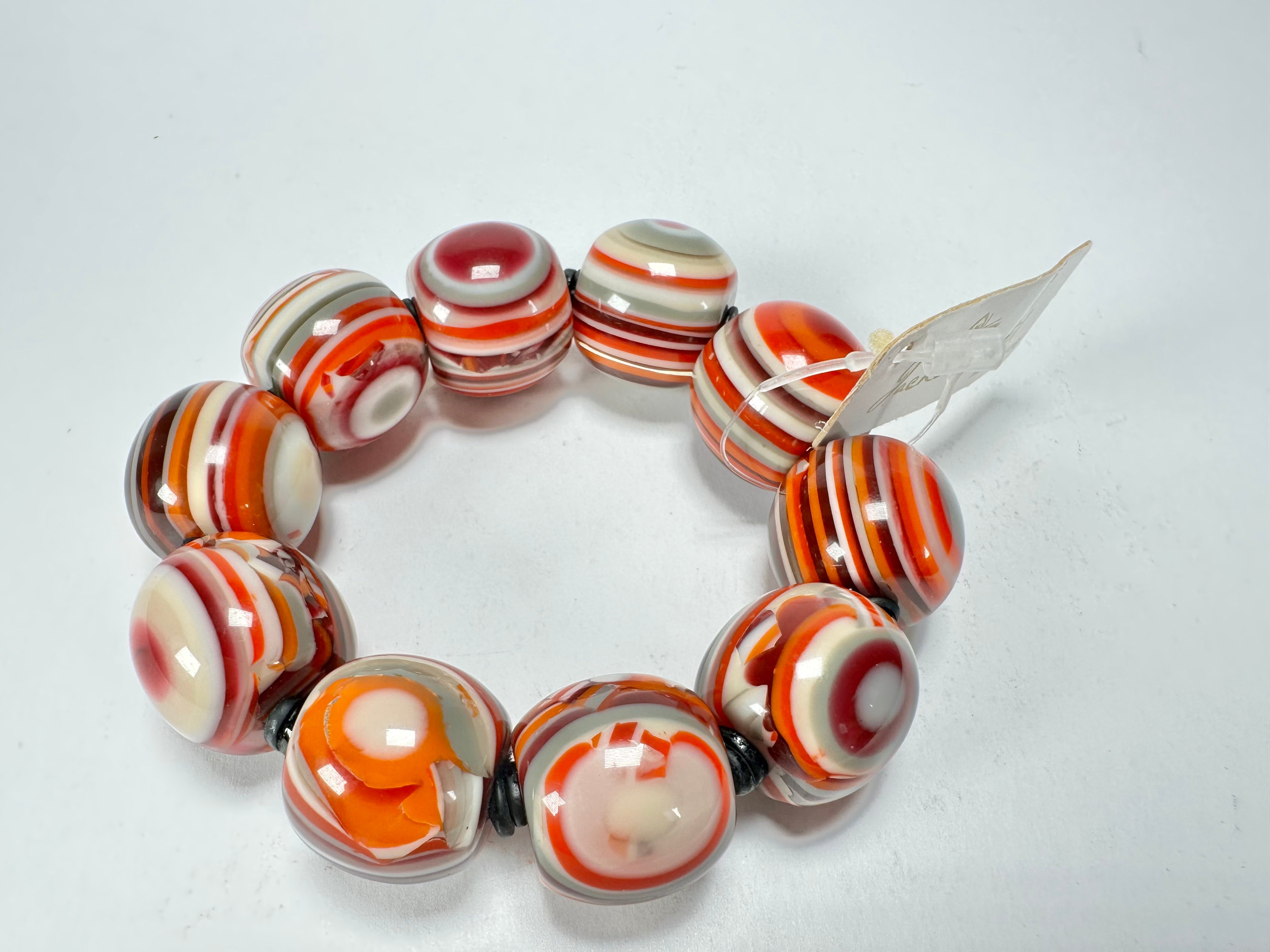 Jackie Brazil "Cat Eyes" Liquorice Allsorts Balls Orange Mix Resin Bracelet ( B0885 )