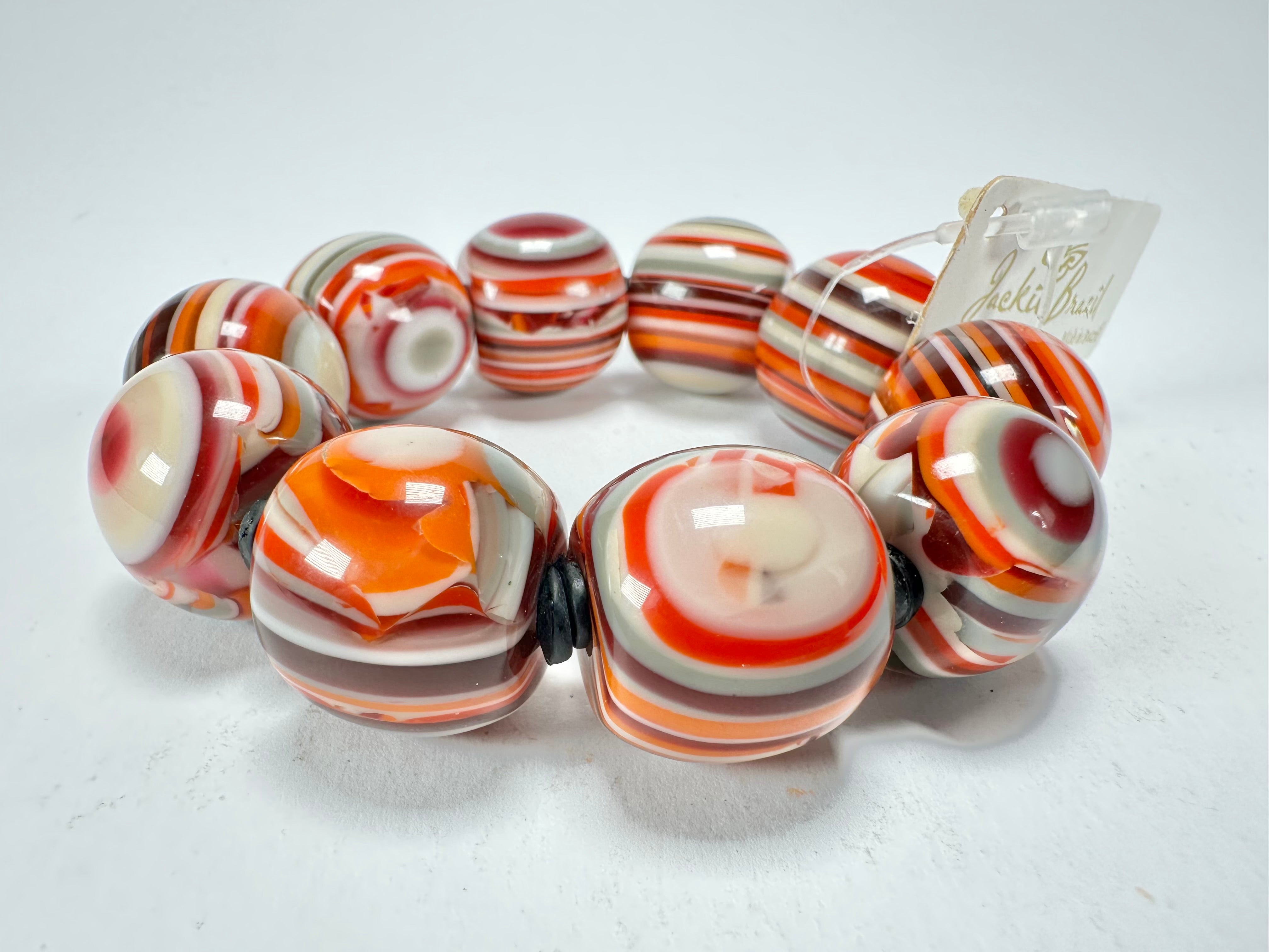 Jackie Brazil "Cat Eyes" Liquorice Allsorts Balls Orange Mix Resin Bracelet ( B0885 )