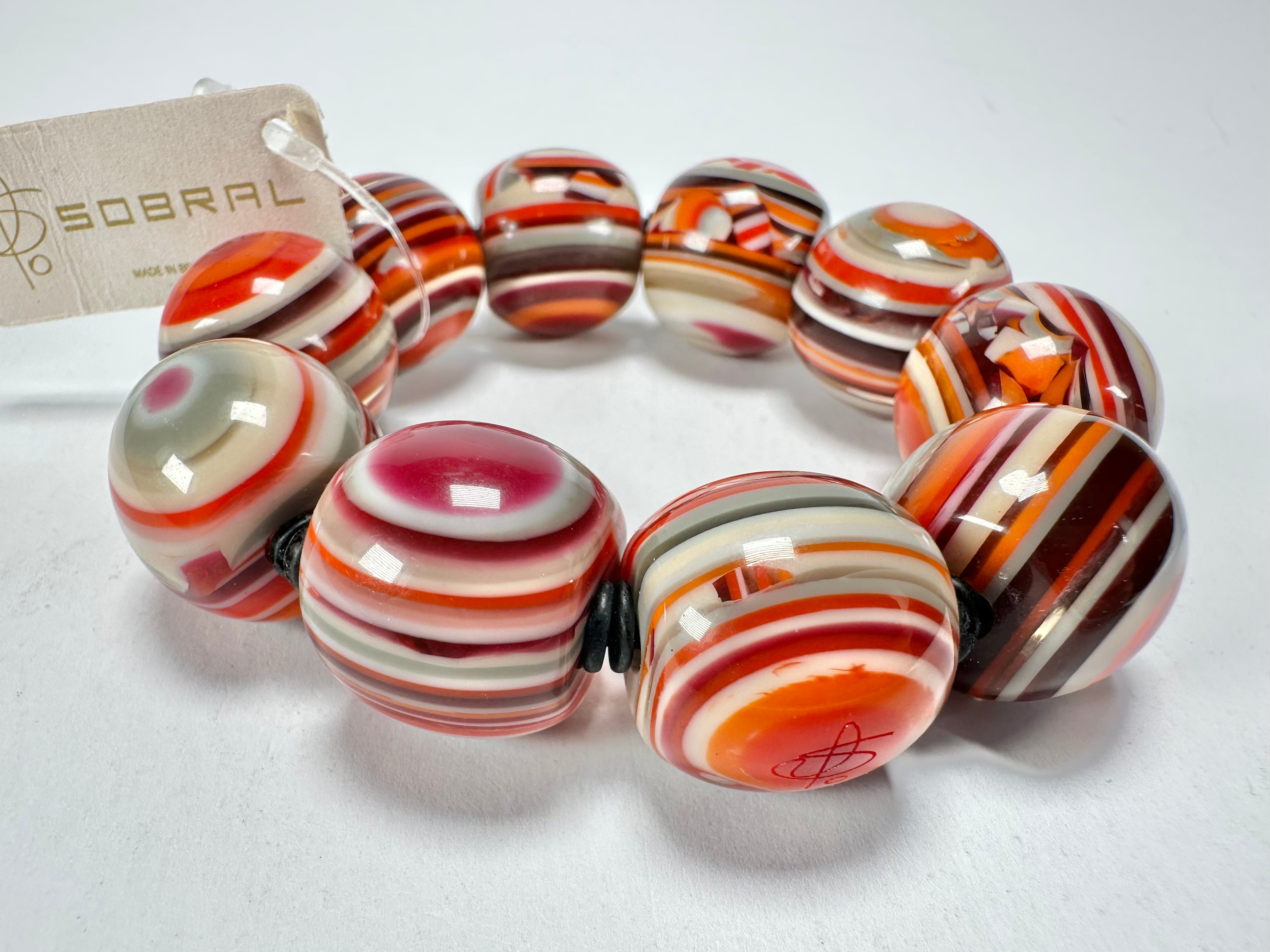 Jackie Brazil "Cat Eyes" Liquorice Allsorts Balls Orange Mix Resin Bracelet ( B0885 )