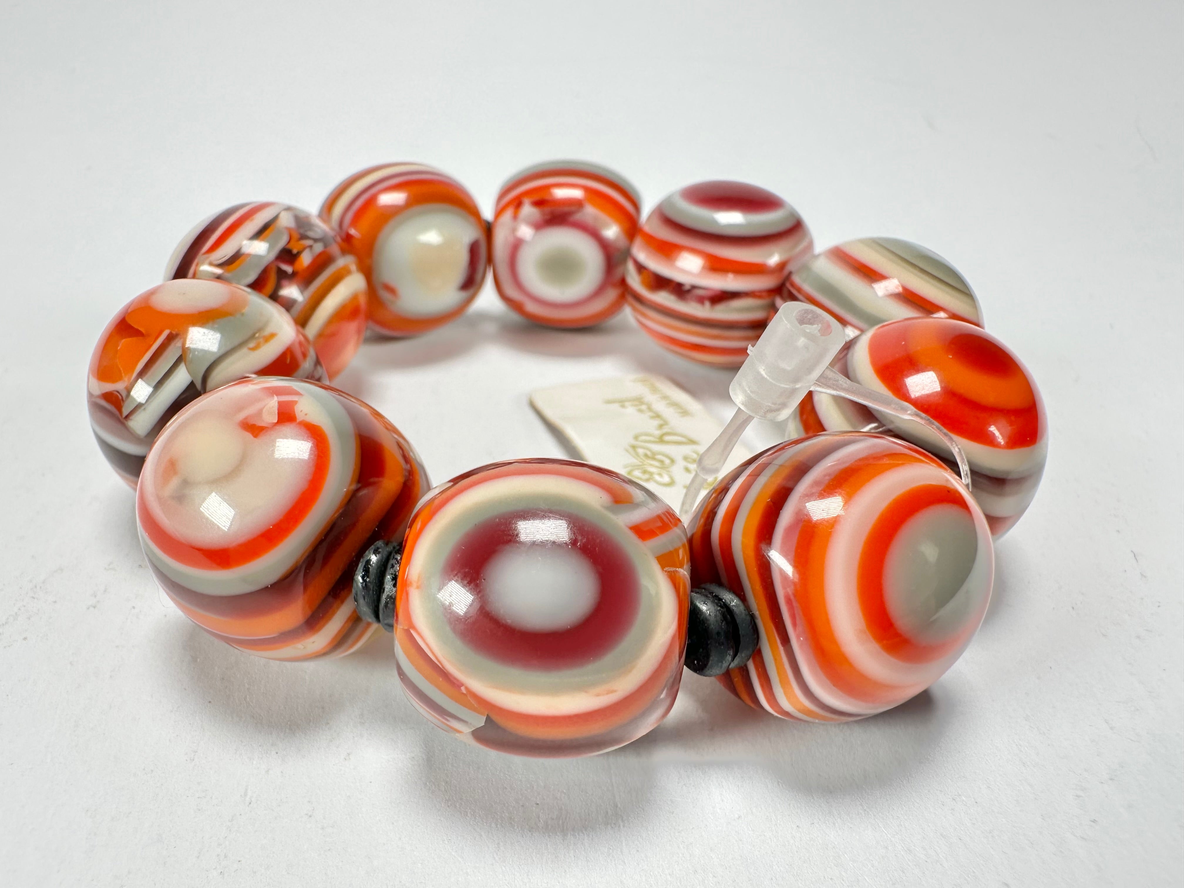 Jackie Brazil "Cat Eyes" Liquorice Allsorts Balls Orange Mix Resin Bracelet ( B0885 )