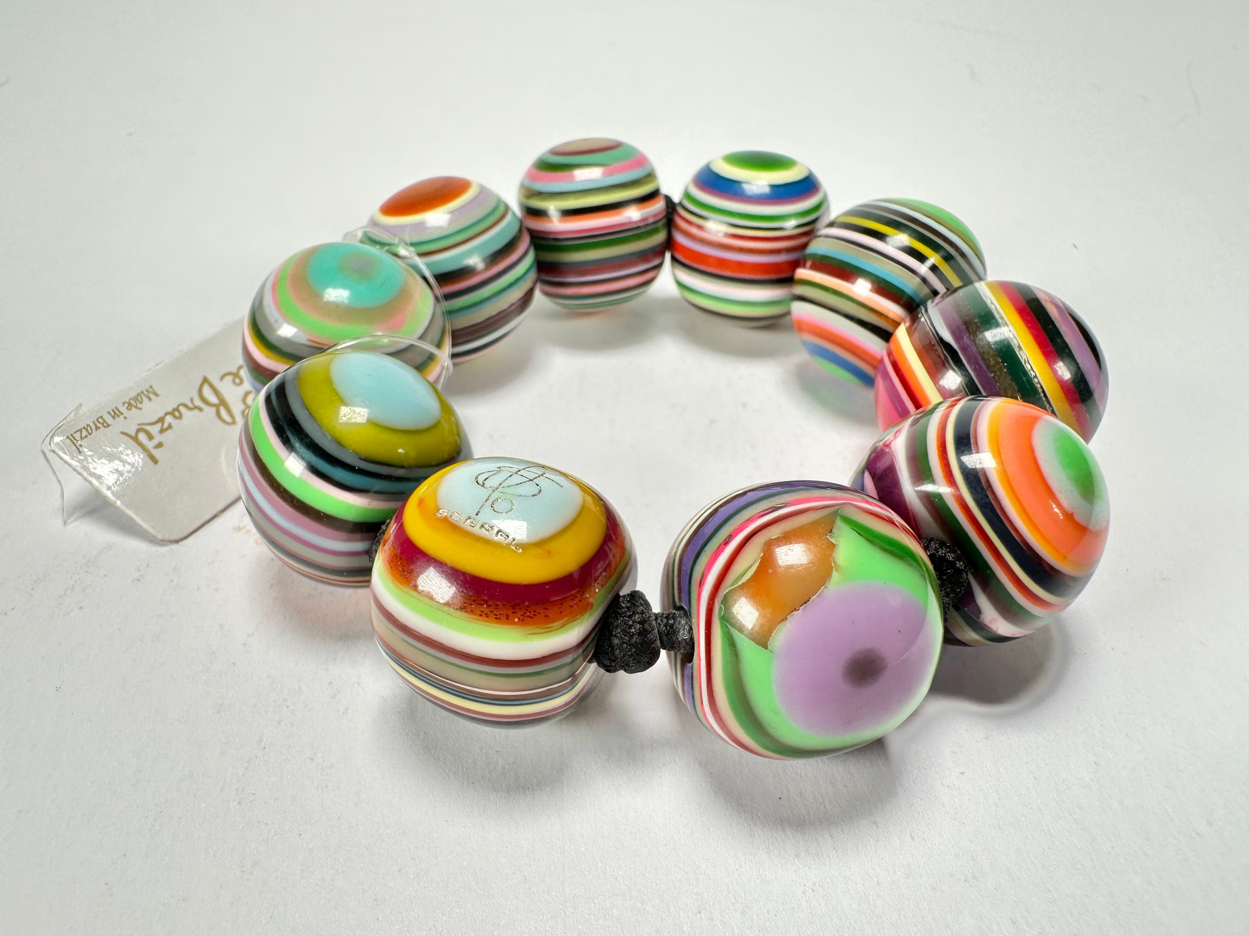Jackie Brazil "Cat Eyes" Liquorice Allsorts Balls Spring Mix Resin Bracelet ( B0885 )