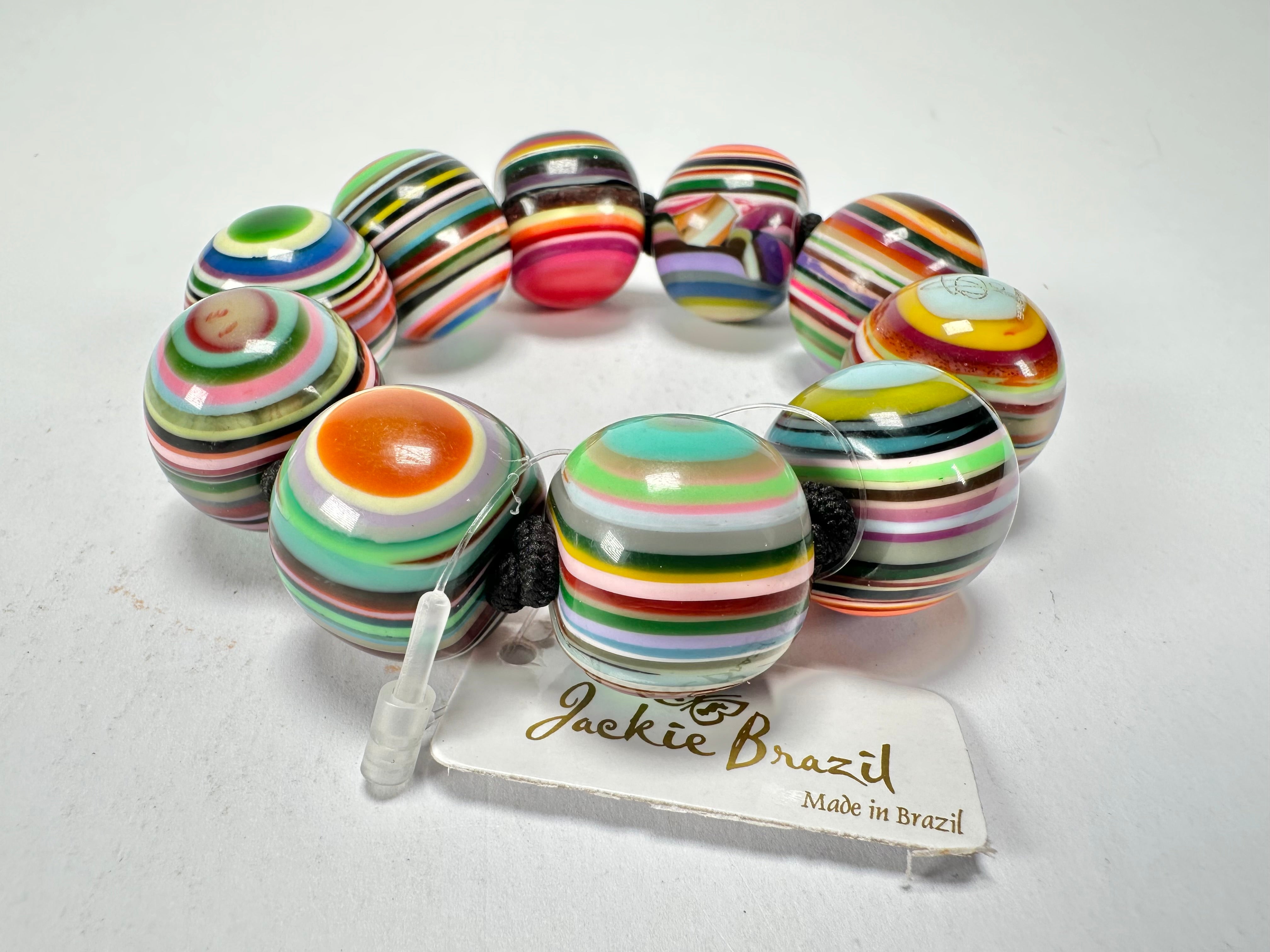 Jackie Brazil "Cat Eyes" Liquorice Allsorts Balls Spring Mix Resin Bracelet ( B0885 )