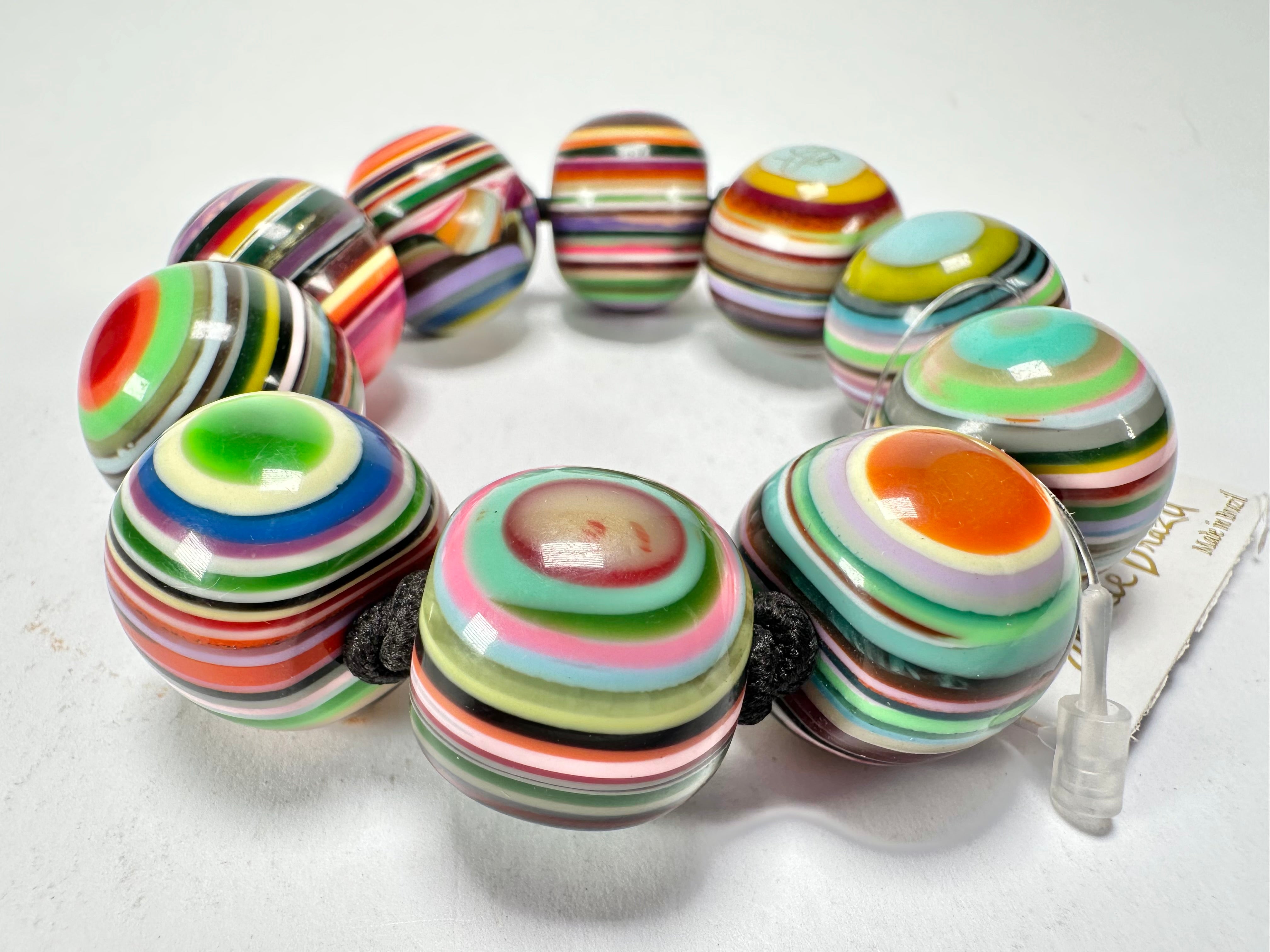 Jackie Brazil "Cat Eyes" Liquorice Allsorts Balls Spring Mix Resin Bracelet ( B0885 )