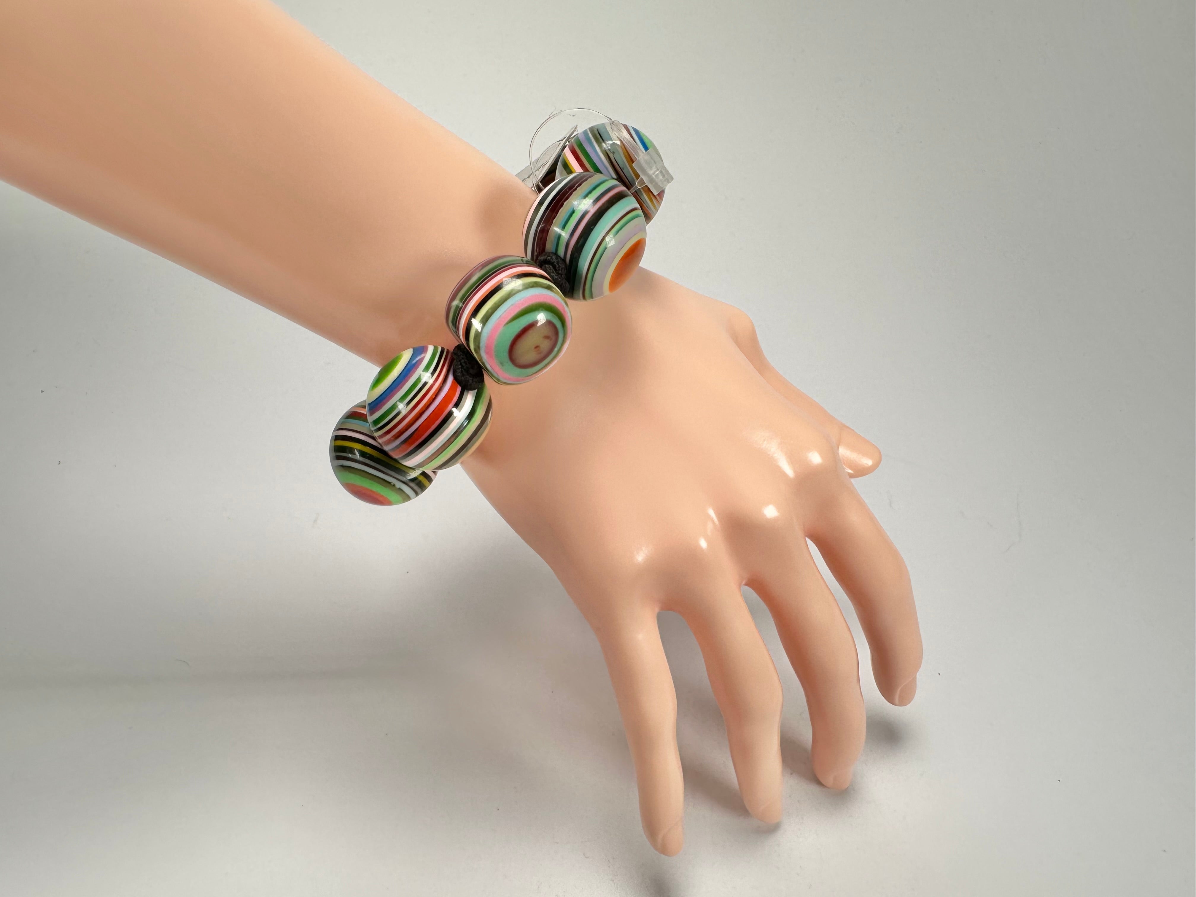 Jackie Brazil "Cat Eyes" Liquorice Allsorts Balls Spring Mix Resin Bracelet ( B0885 )