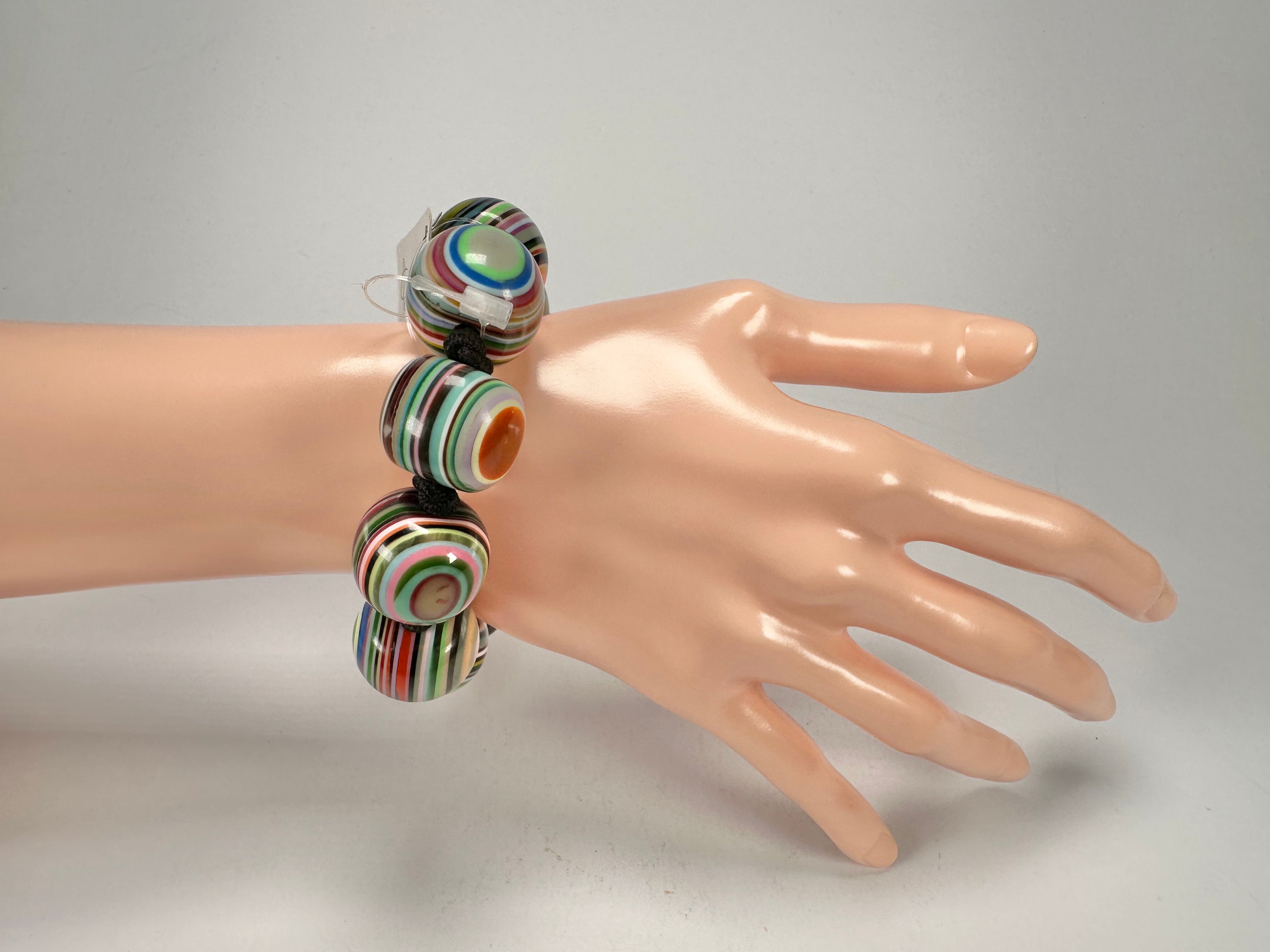 Jackie Brazil "Cat Eyes" Liquorice Allsorts Balls Spring Mix Resin Bracelet ( B0885 )