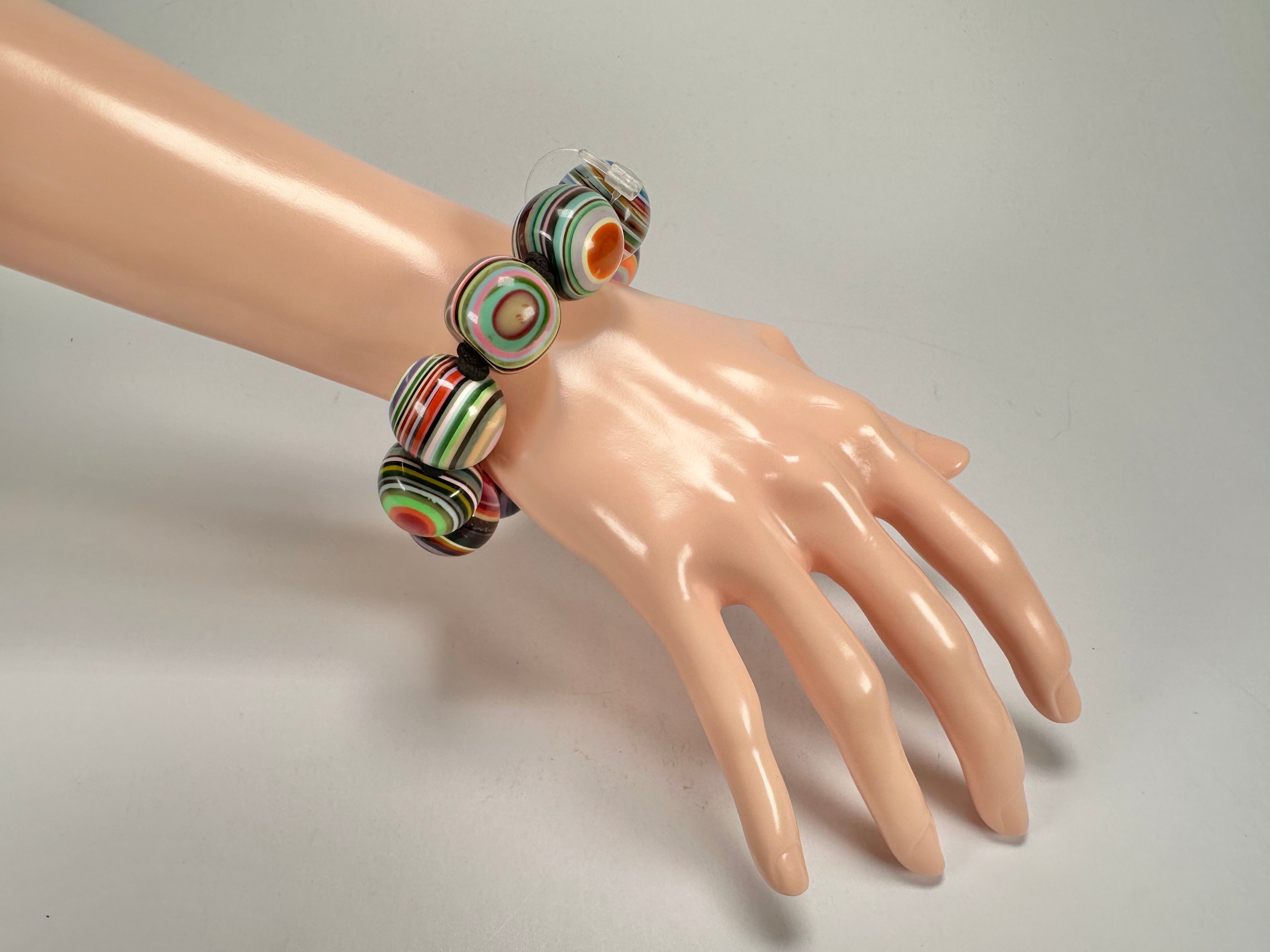 Jackie Brazil "Cat Eyes" Liquorice Allsorts Balls Spring Mix Resin Bracelet ( B0885 )