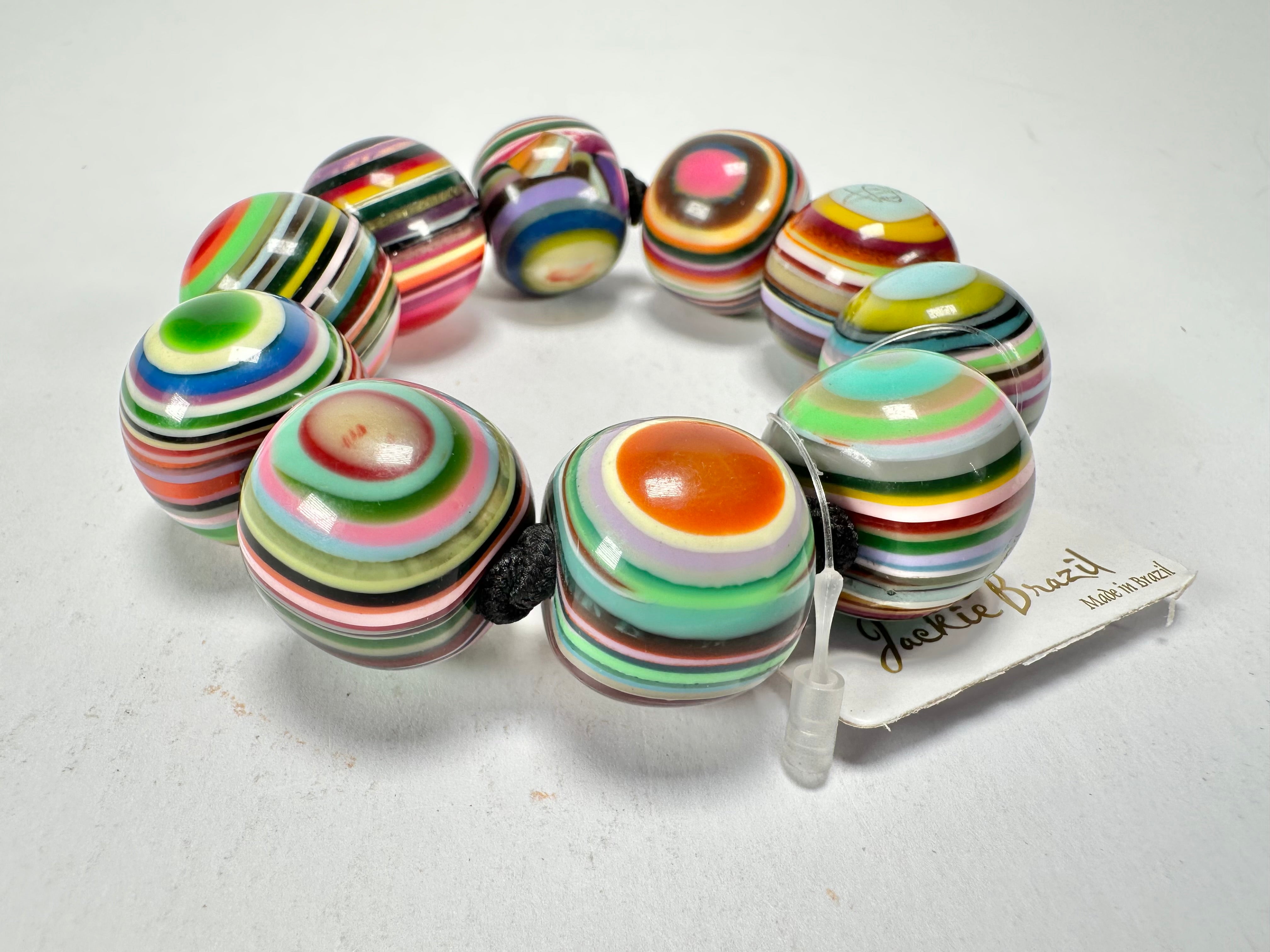 Jackie Brazil "Cat Eyes" Liquorice Allsorts Balls Spring Mix Resin Bracelet ( B0885 )