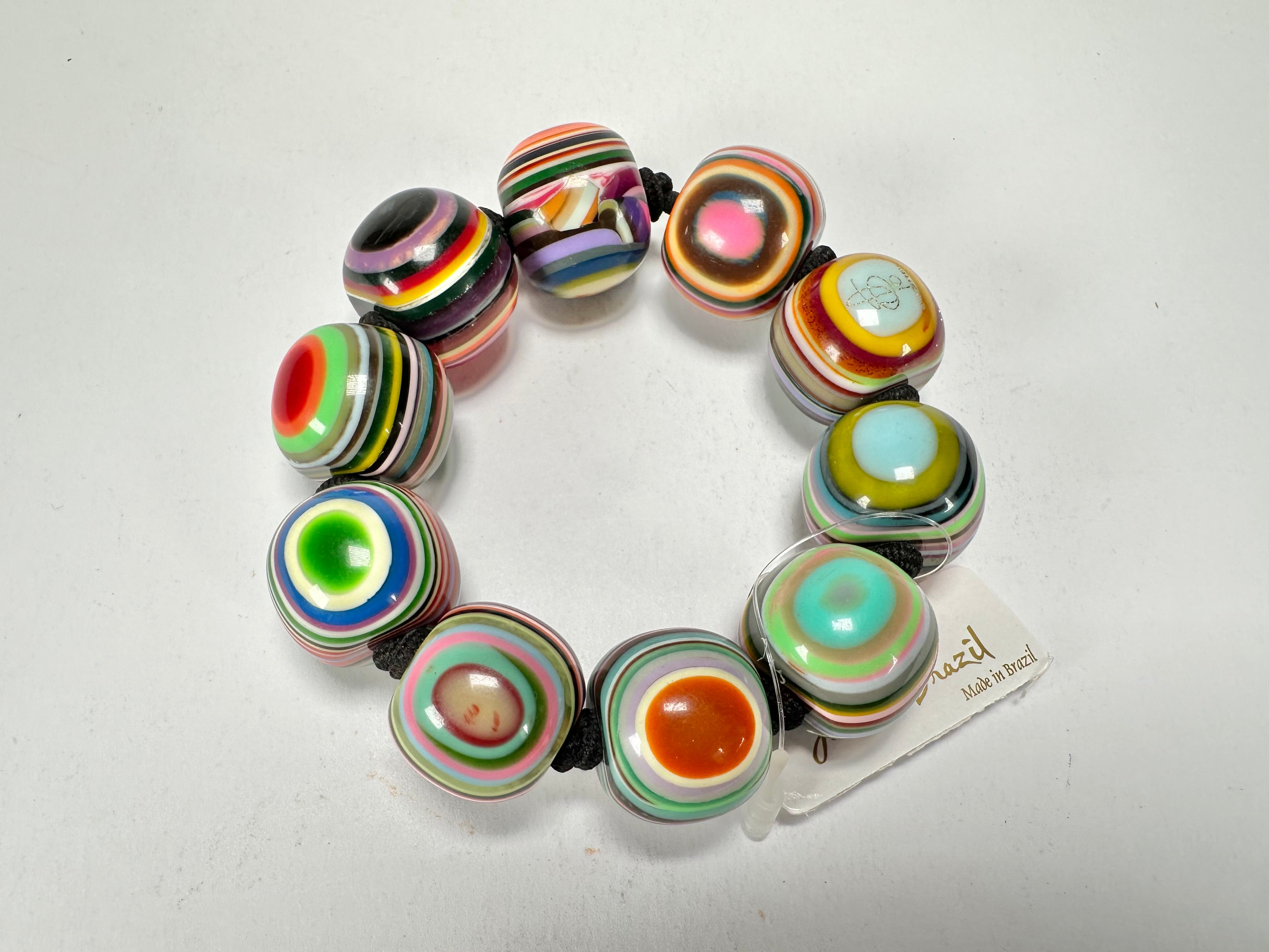 Jackie Brazil "Cat Eyes" Liquorice Allsorts Balls Spring Mix Resin Bracelet ( B0885 )