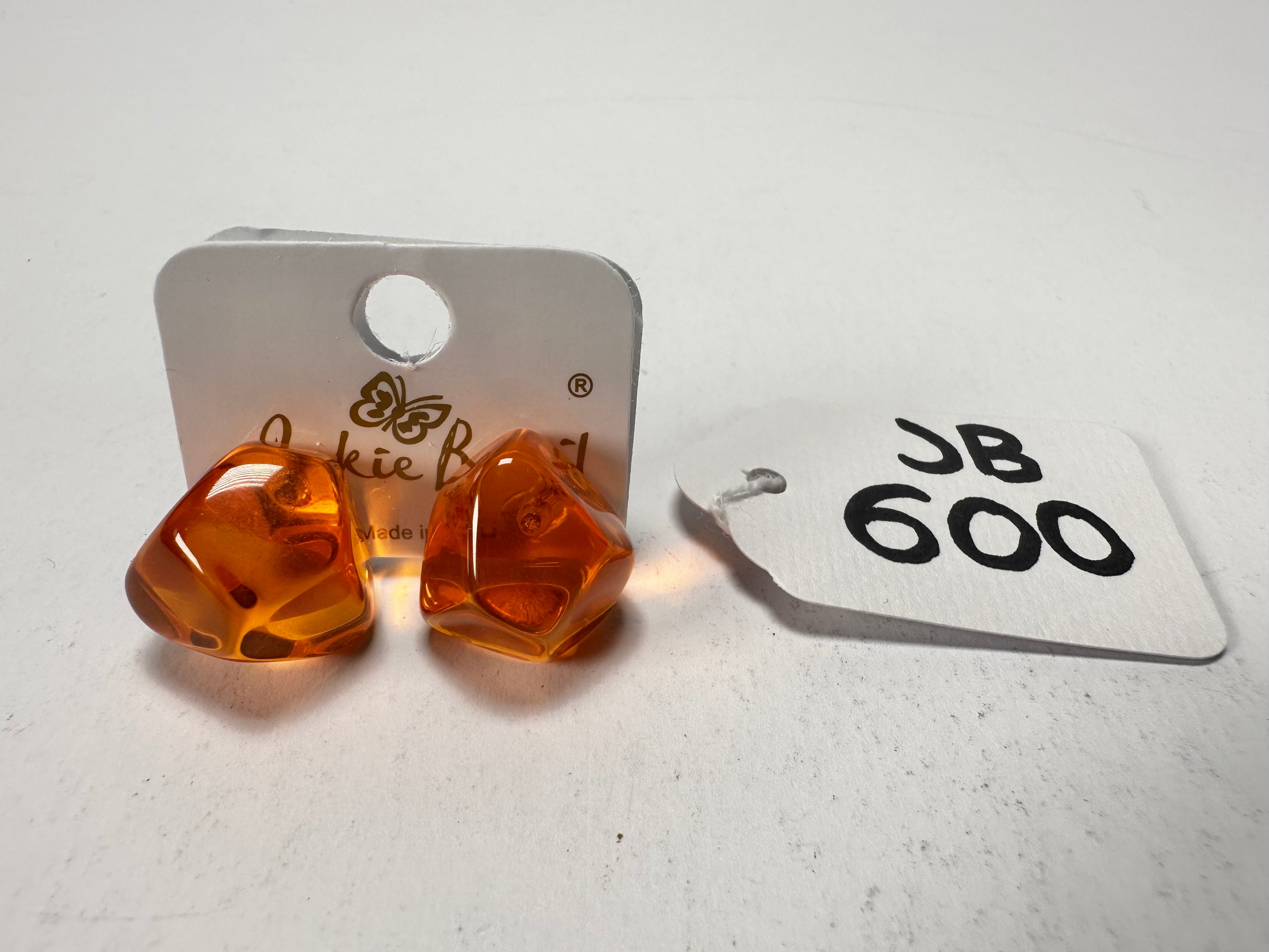 Jackie Brazil "Camille" Orange Transparent Abstract Resin Earrings ( E1053 )