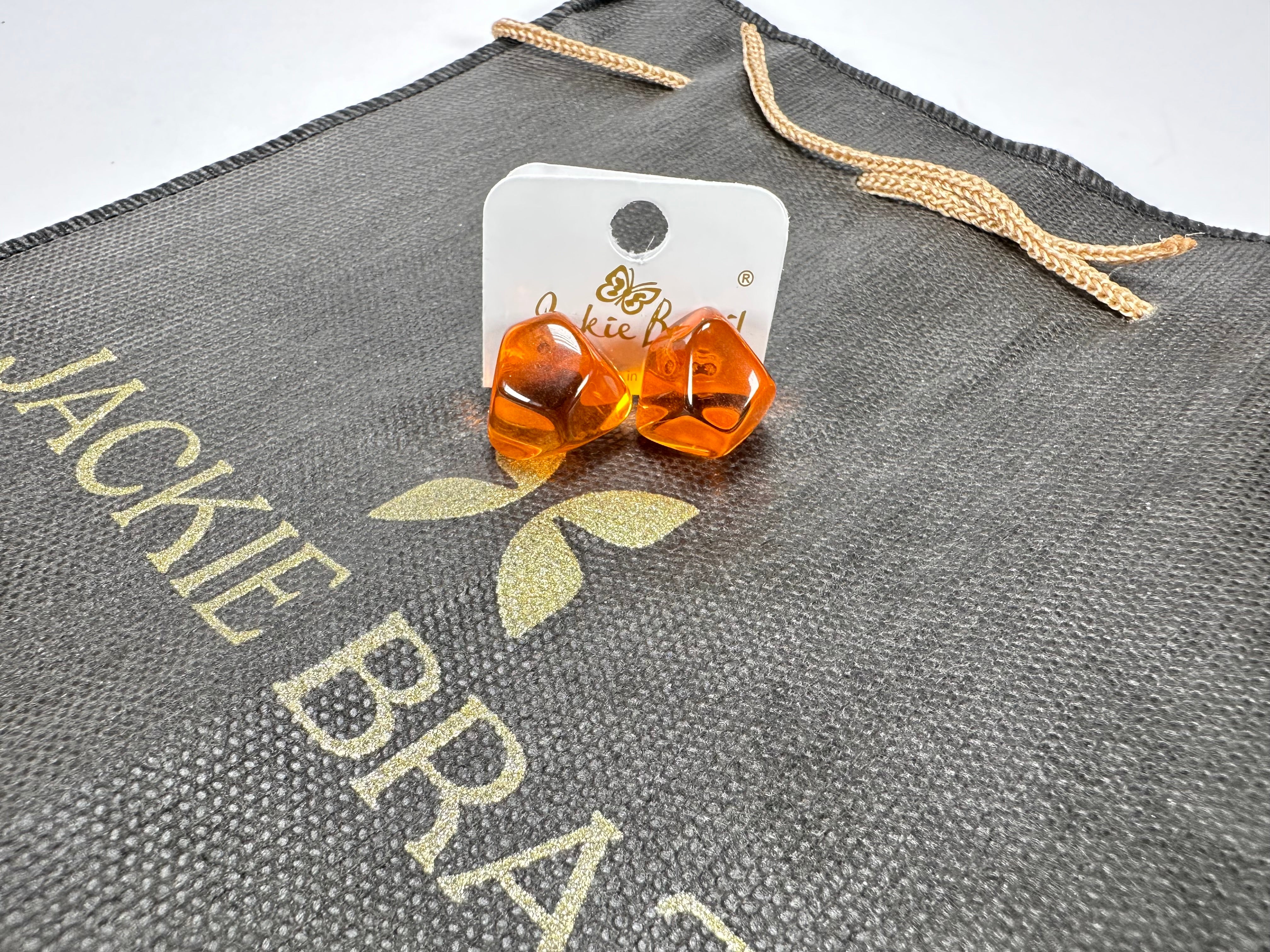 Jackie Brazil "Camille" Orange Transparent Abstract Resin Earrings ( E1053 )