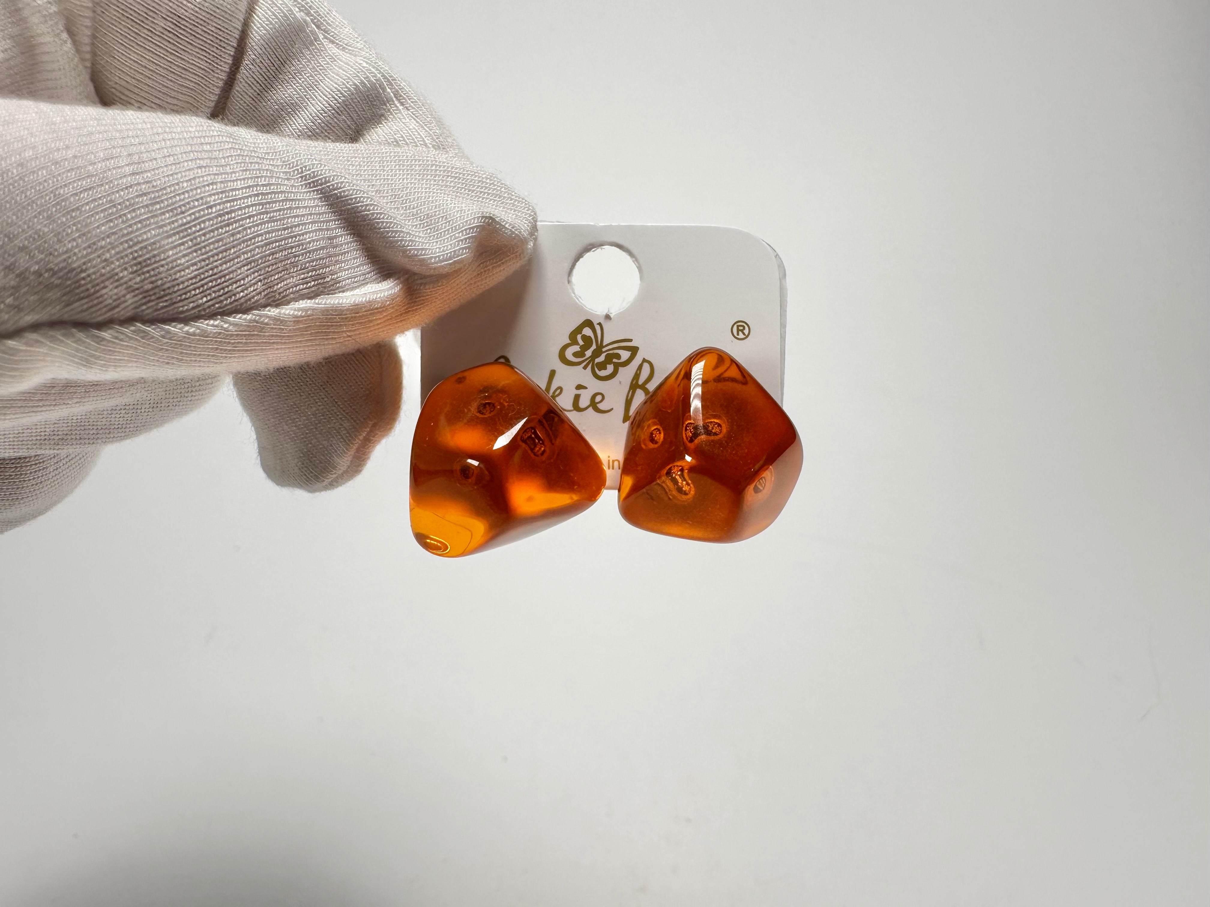 Jackie Brazil "Camille" Orange Transparent Abstract Resin Earrings ( E1053 )