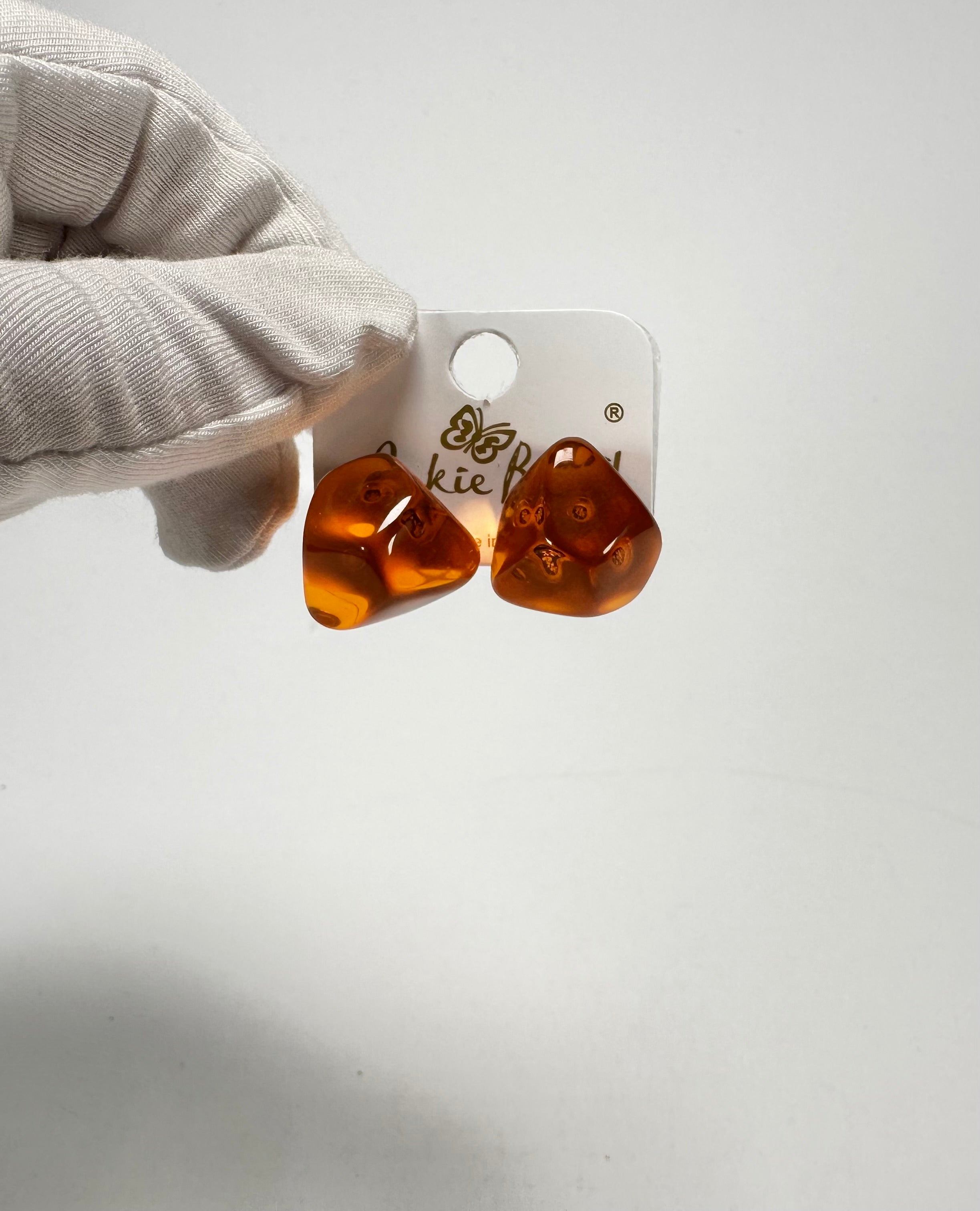 Jackie Brazil "Camille" Orange Transparent Abstract Resin Earrings ( E1053 )
