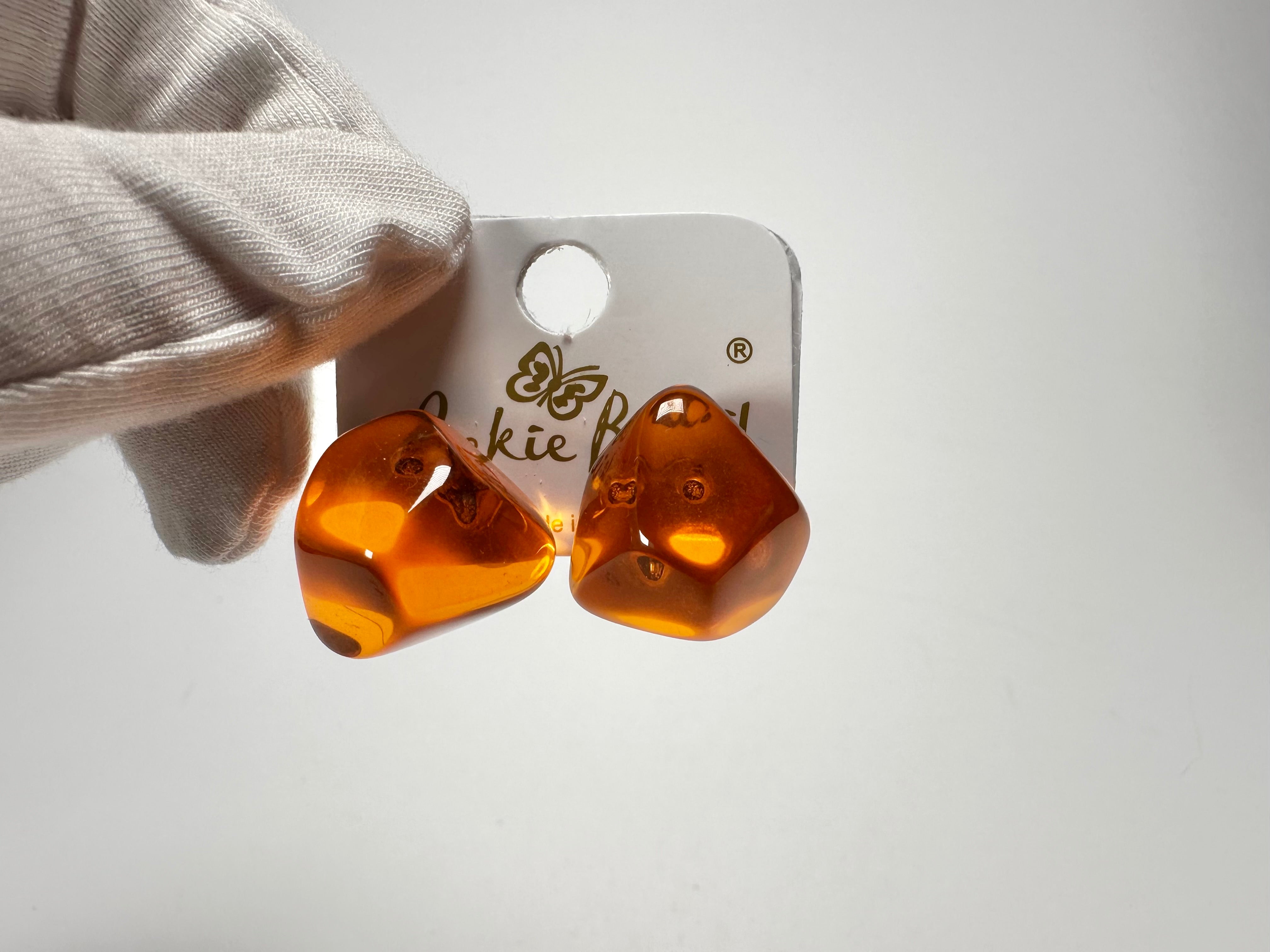 Jackie Brazil "Camille" Orange Transparent Abstract Resin Earrings ( E1053 )