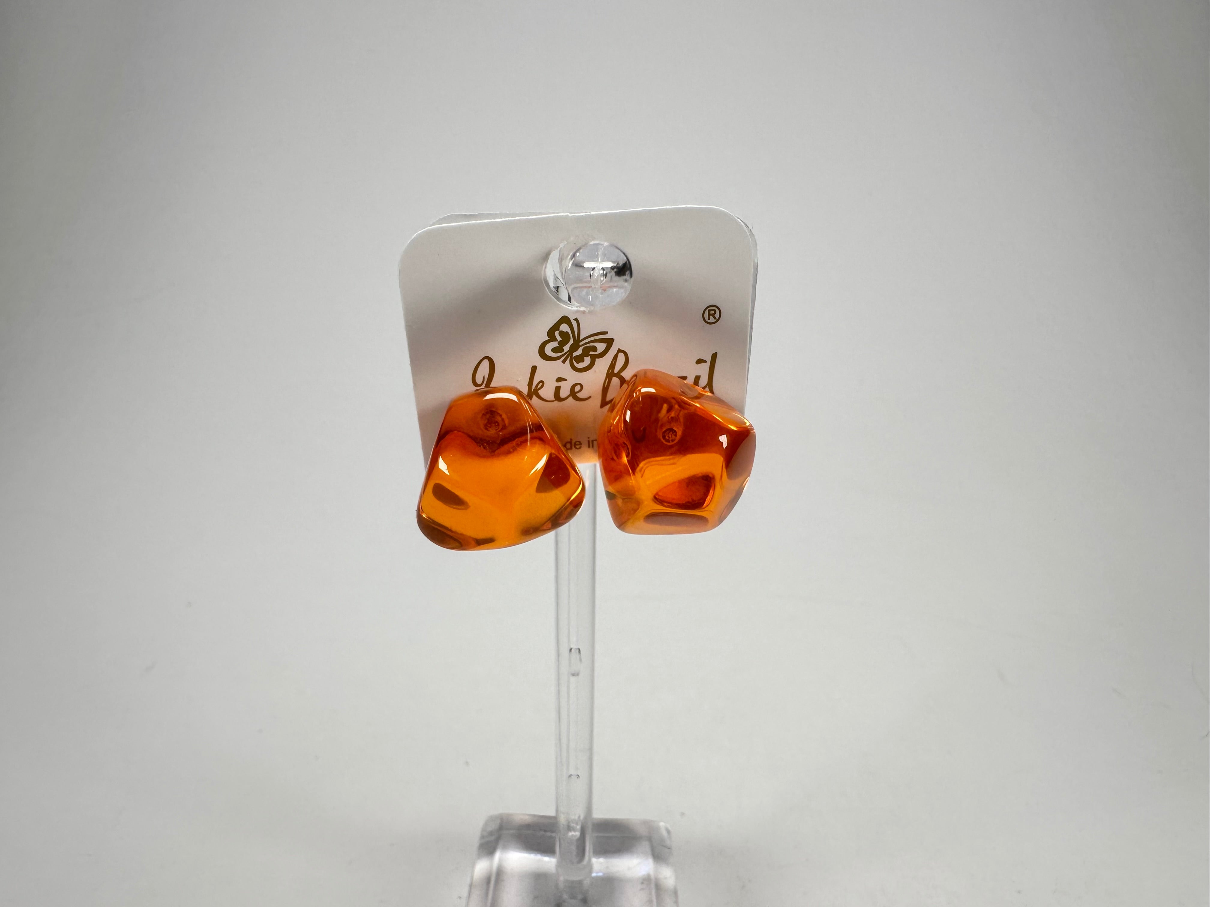 Jackie Brazil "Camille" Orange Transparent Abstract Resin Earrings ( E1053 )