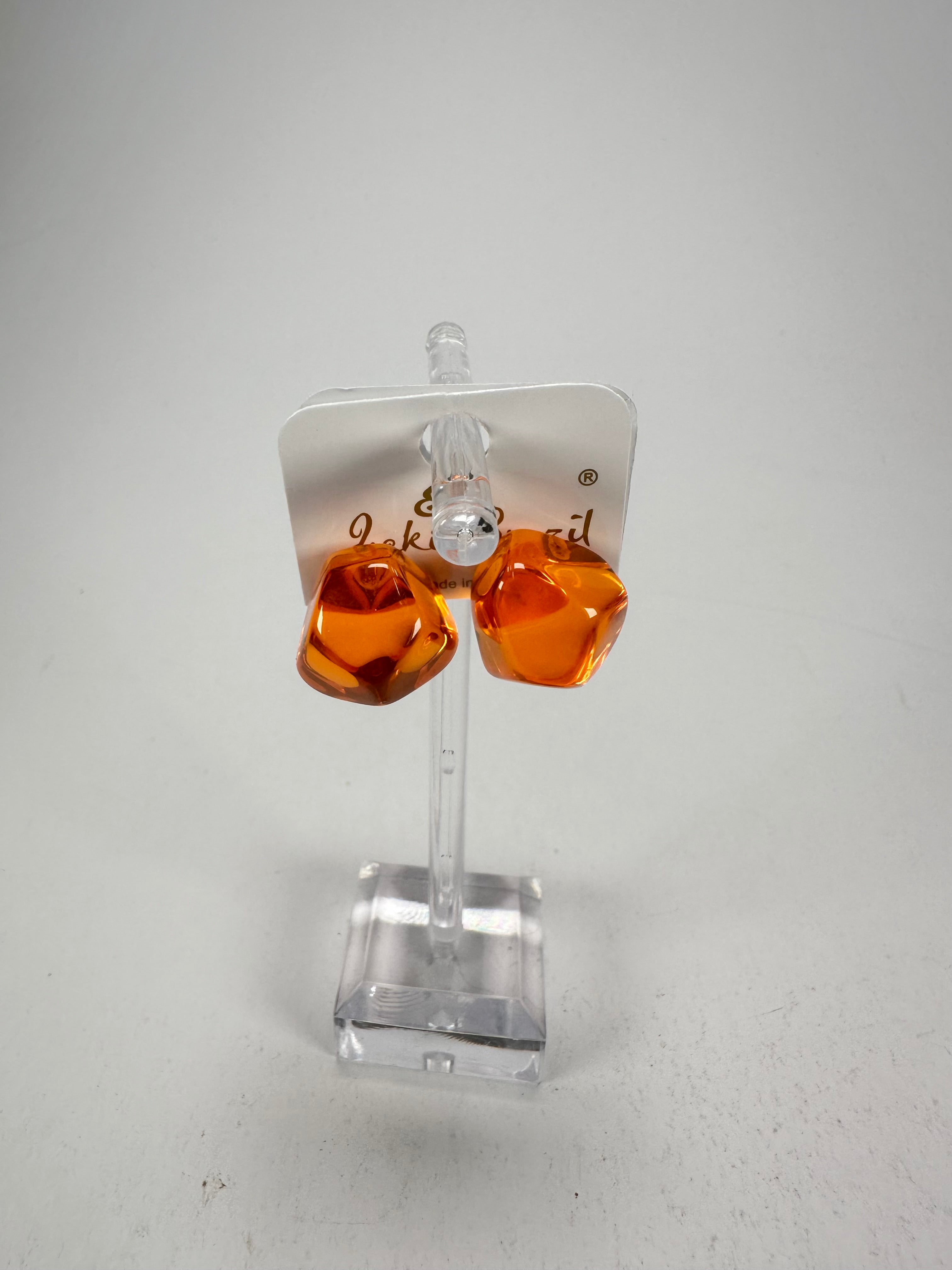 Jackie Brazil "Camille" Orange Transparent Abstract Resin Earrings ( E1053 )
