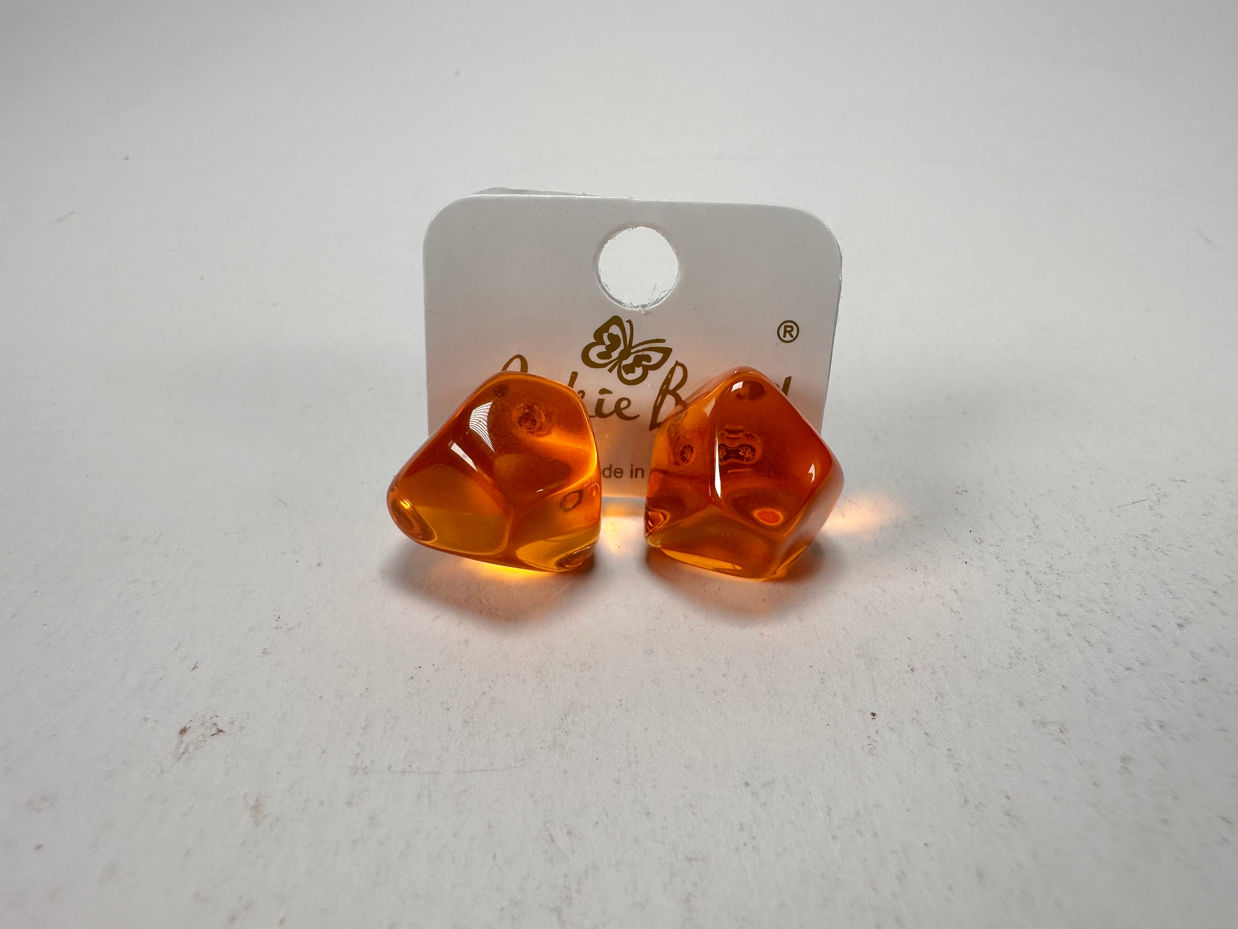 Jackie Brazil "Camille" Orange Transparent Abstract Resin Earrings ( E1053 )