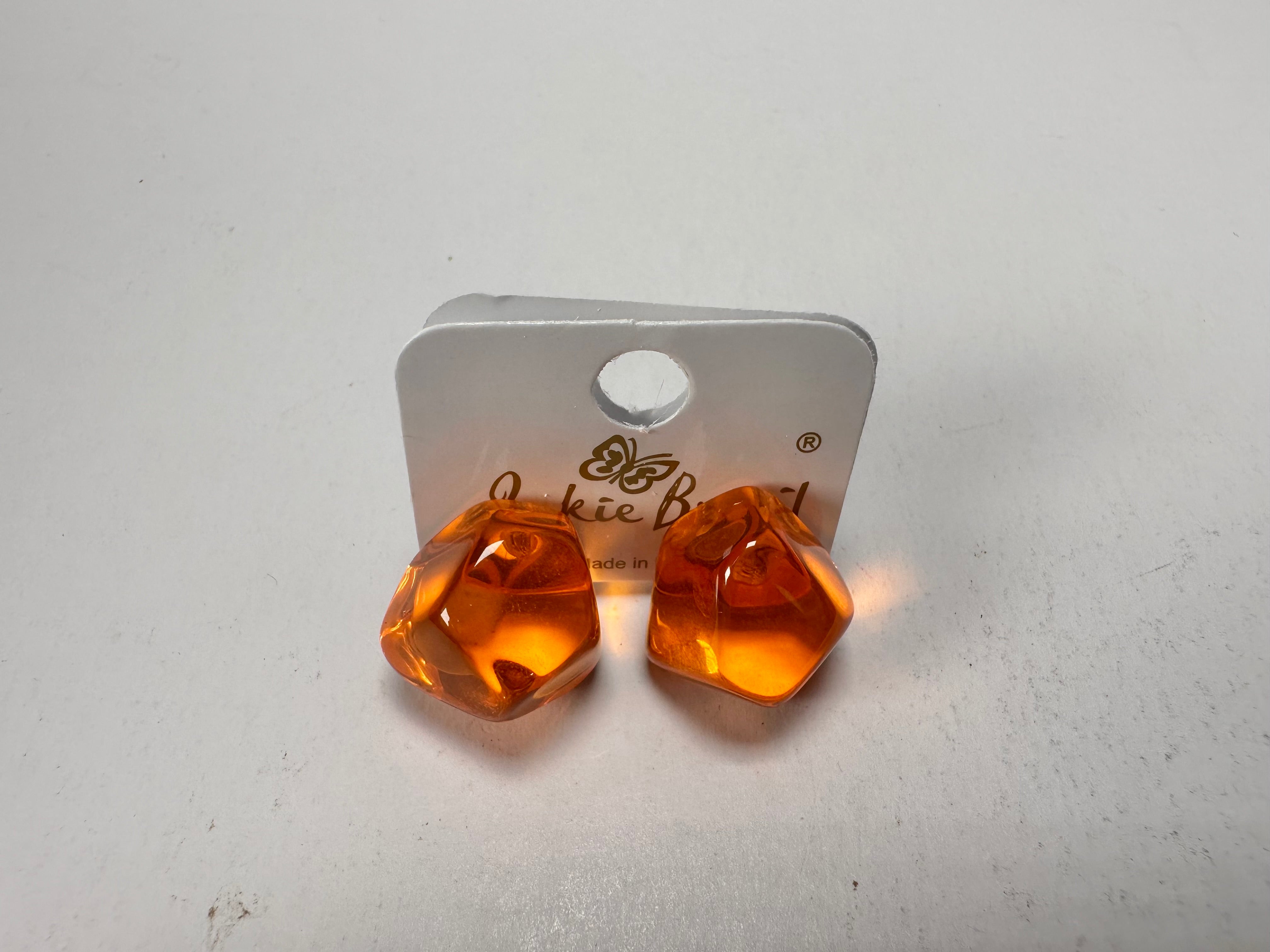 Jackie Brazil "Camille" Orange Transparent Abstract Resin Earrings ( E1053 )