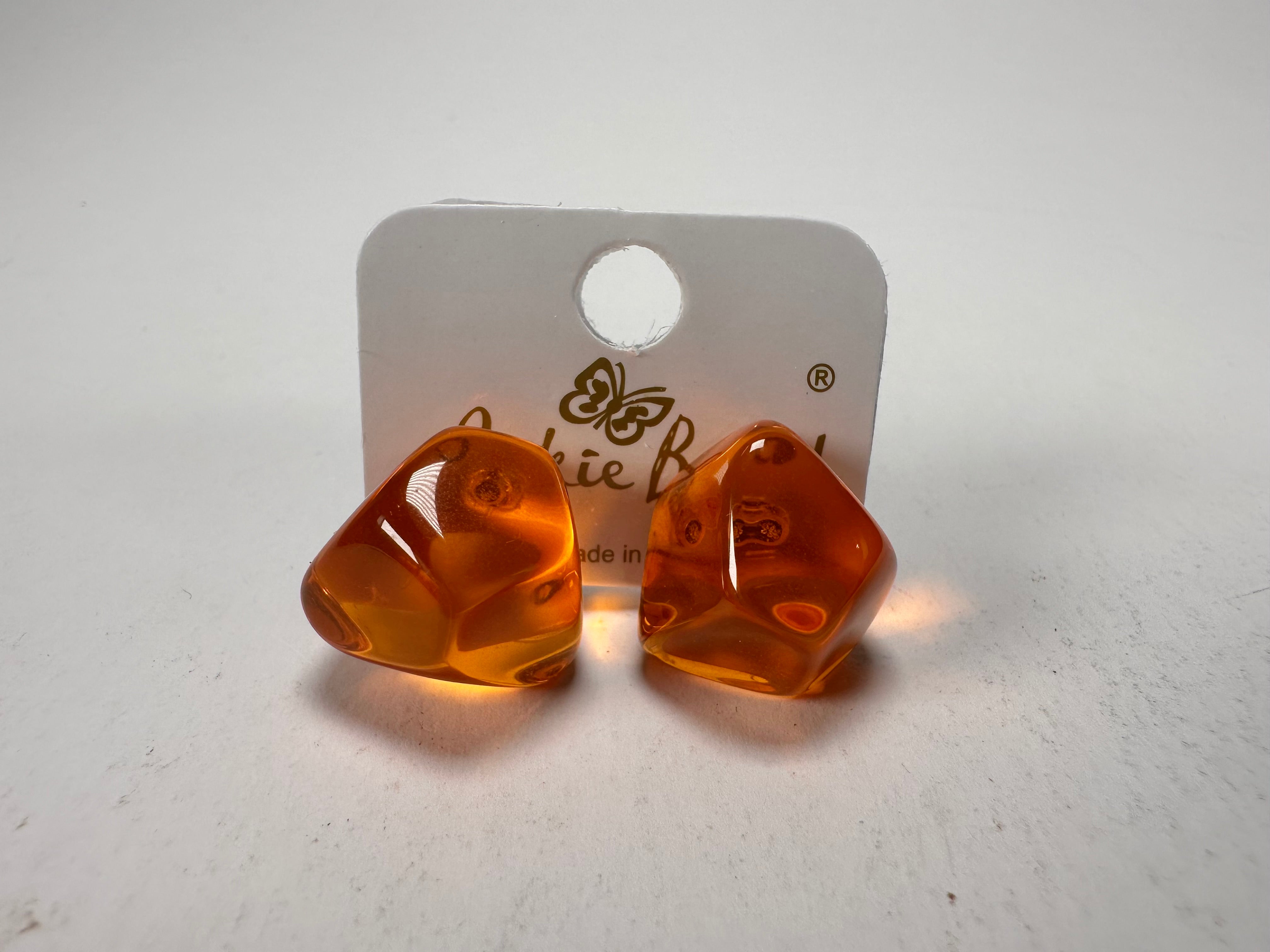 Jackie Brazil "Camille" Orange Transparent Abstract Resin Earrings ( E1053 )