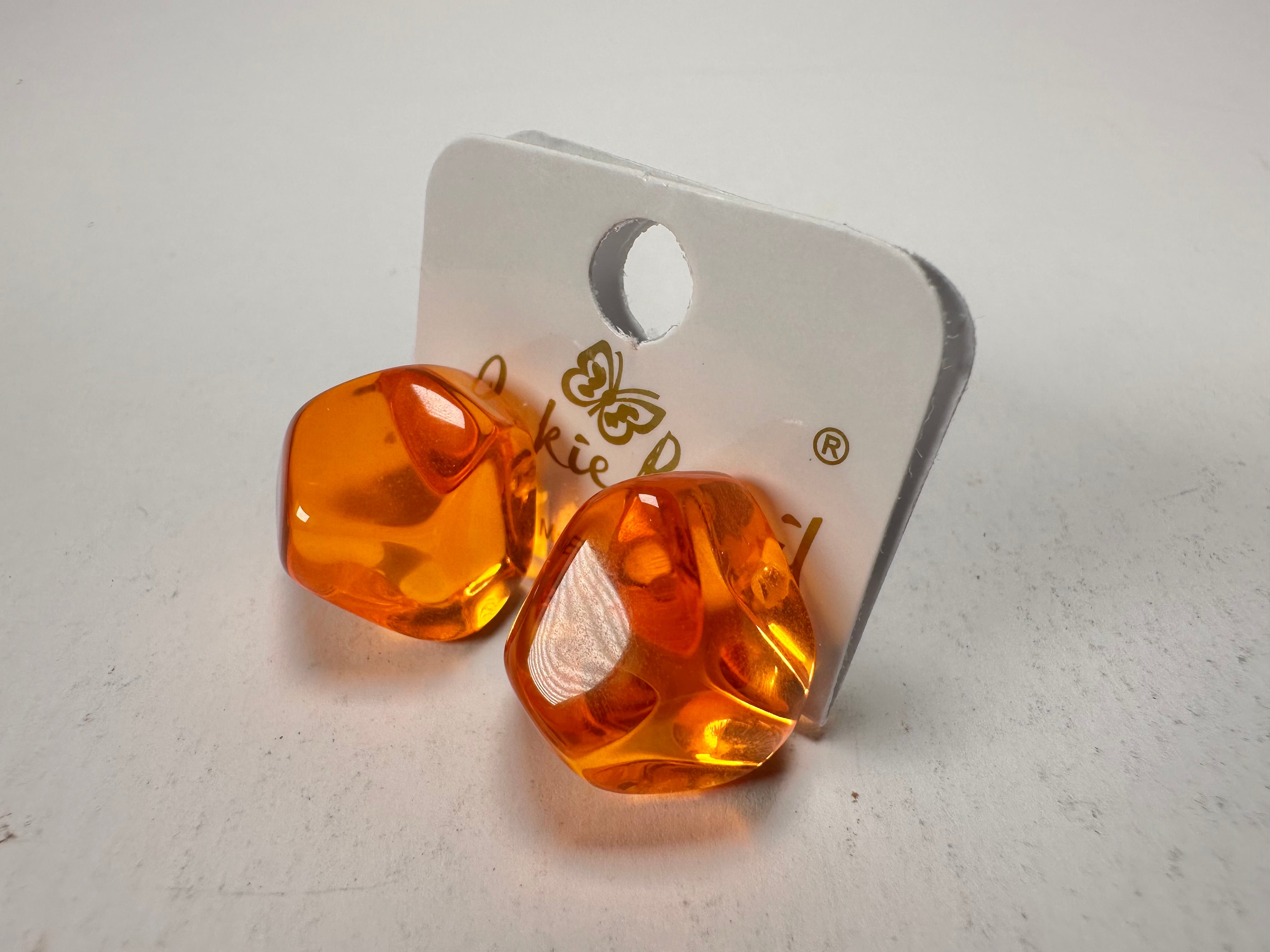 Jackie Brazil "Camille" Orange Transparent Abstract Resin Earrings ( E1053 )