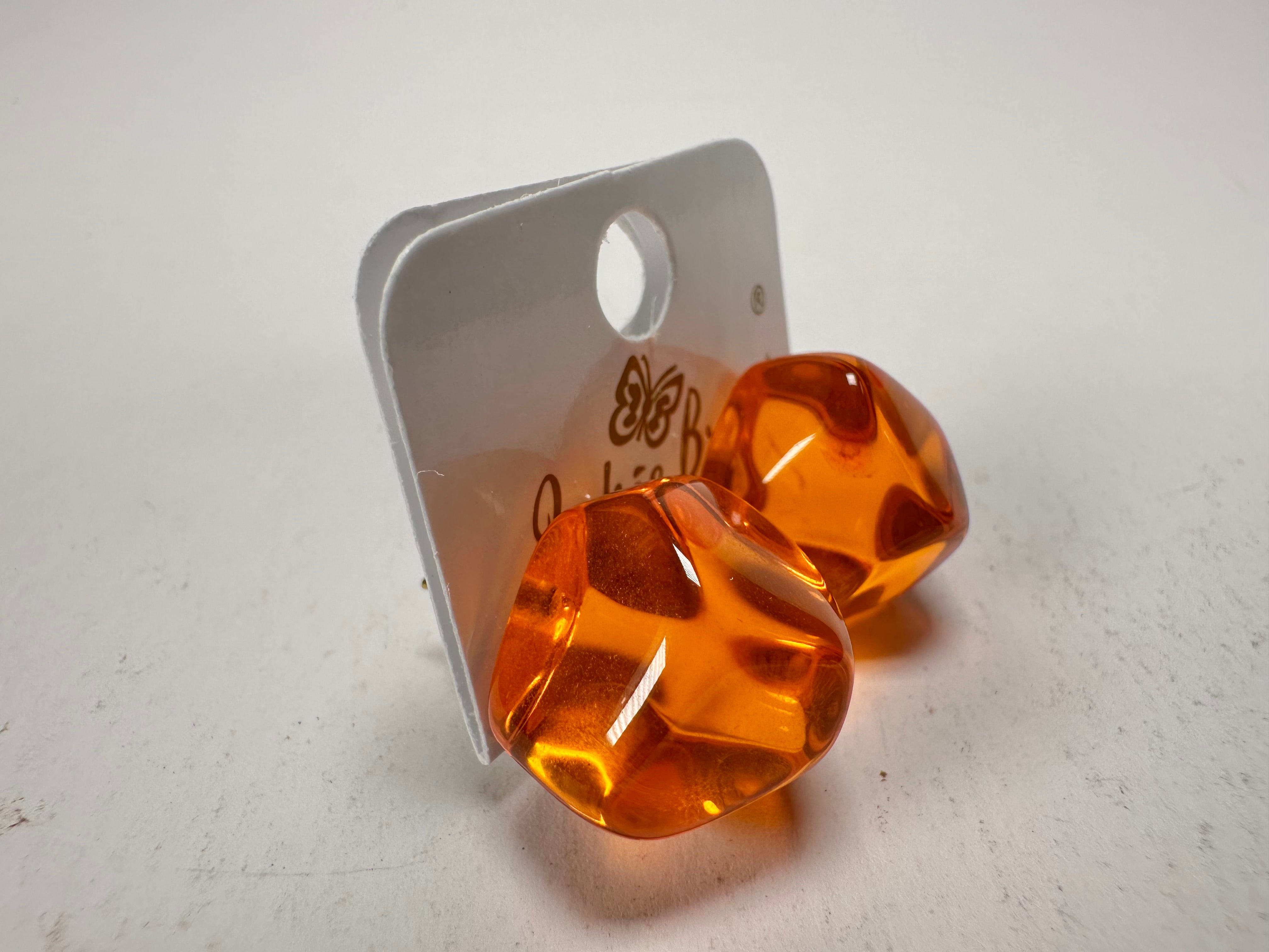 Jackie Brazil "Camille" Orange Transparent Abstract Resin Earrings ( E1053 )