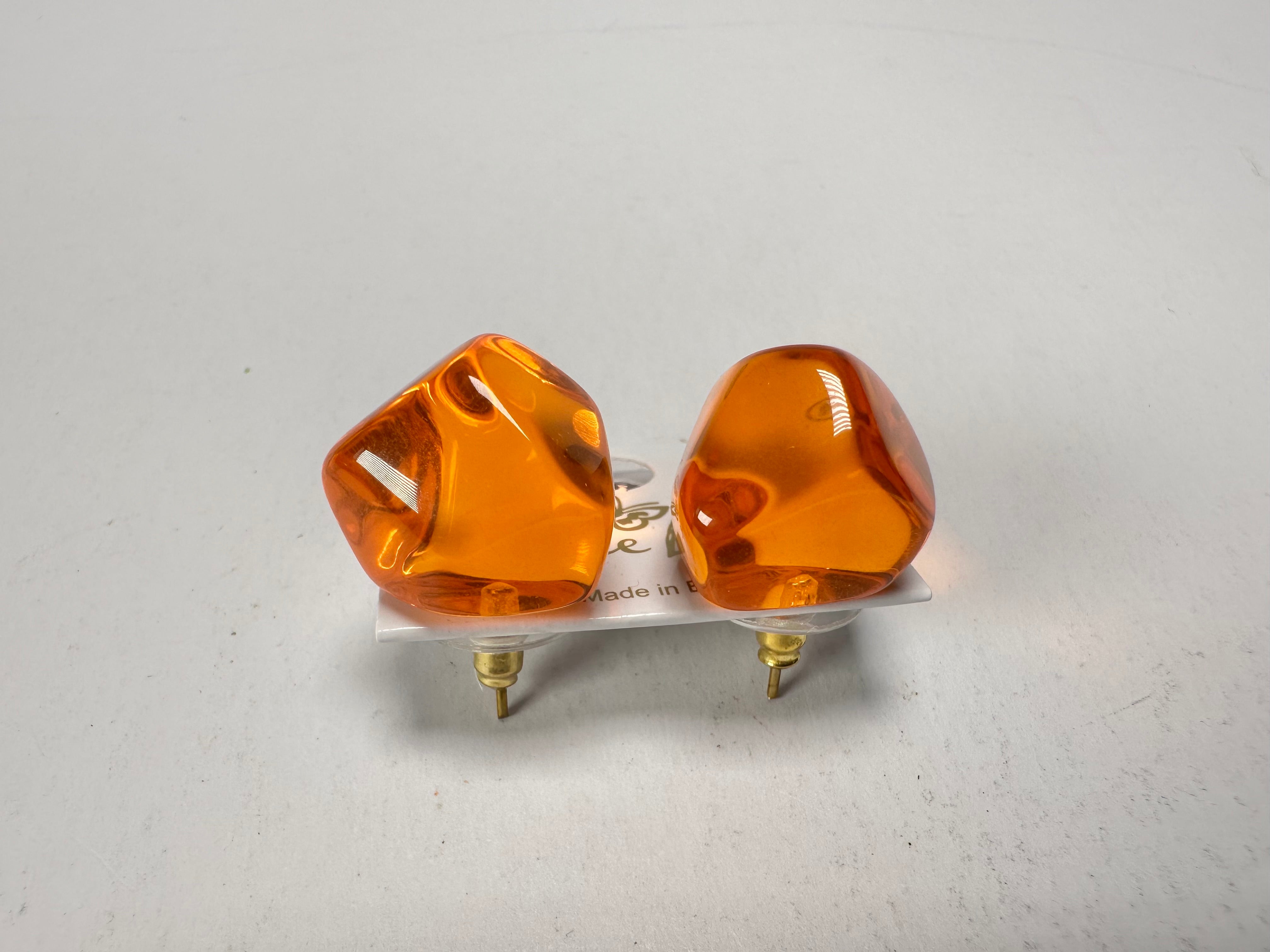 Jackie Brazil "Camille" Orange Transparent Abstract Resin Earrings ( E1053 )