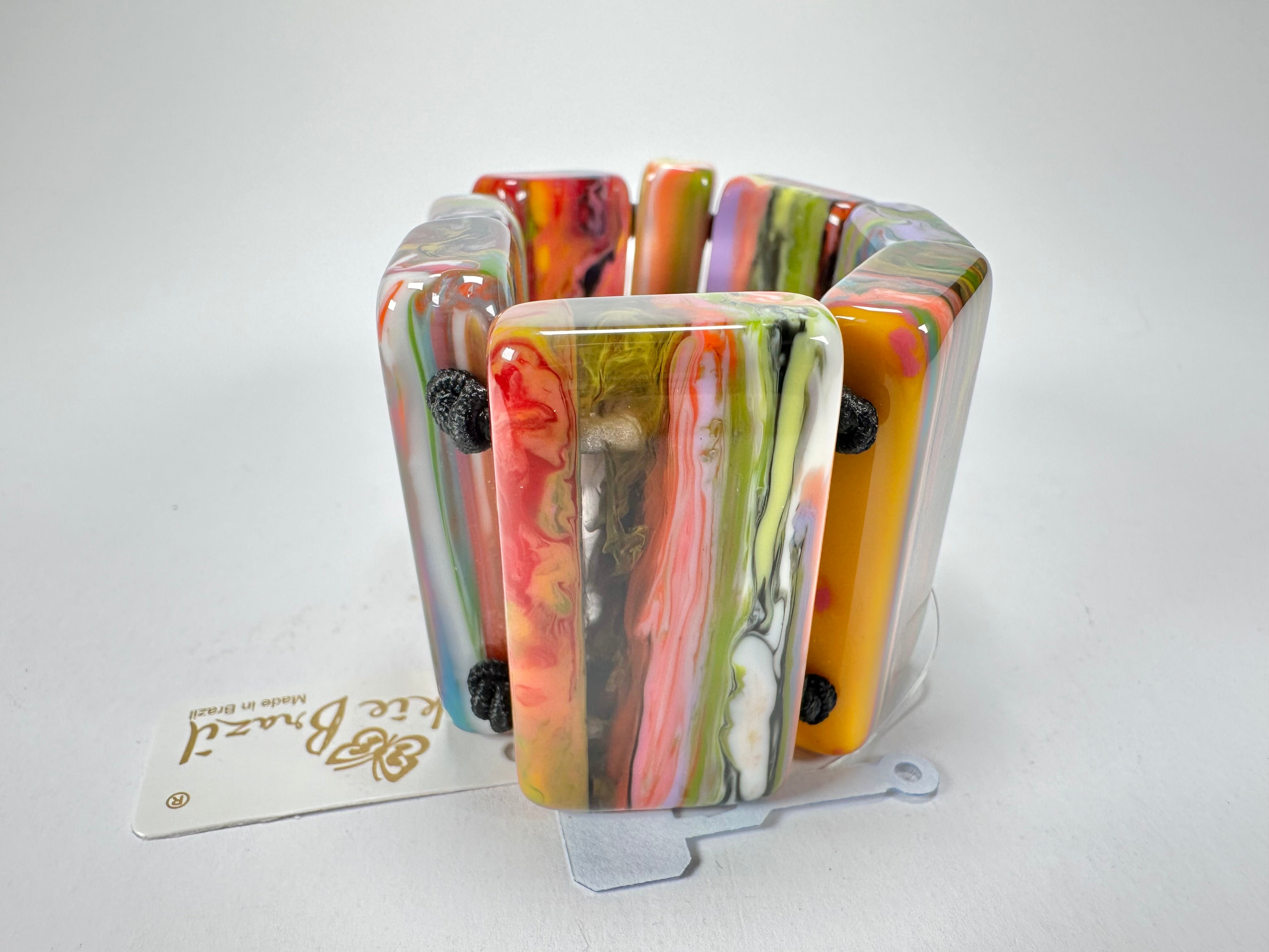Jackie Brazil "Pop Art" Kandinsky 8 Squares Elasticated Bracelet ( B0376 )
