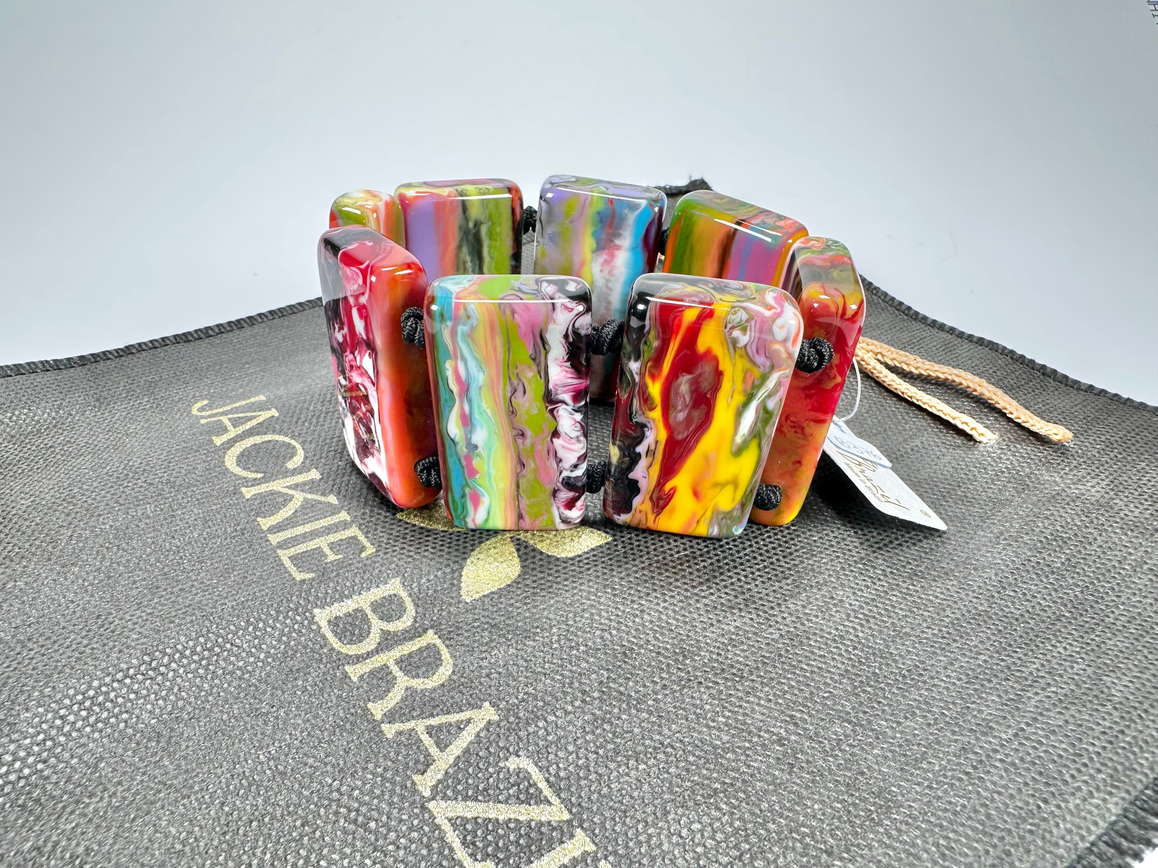 Jackie Brazil "Pop Art" Kandinsky 8 Squares Elasticated Bracelet ( B0376 )