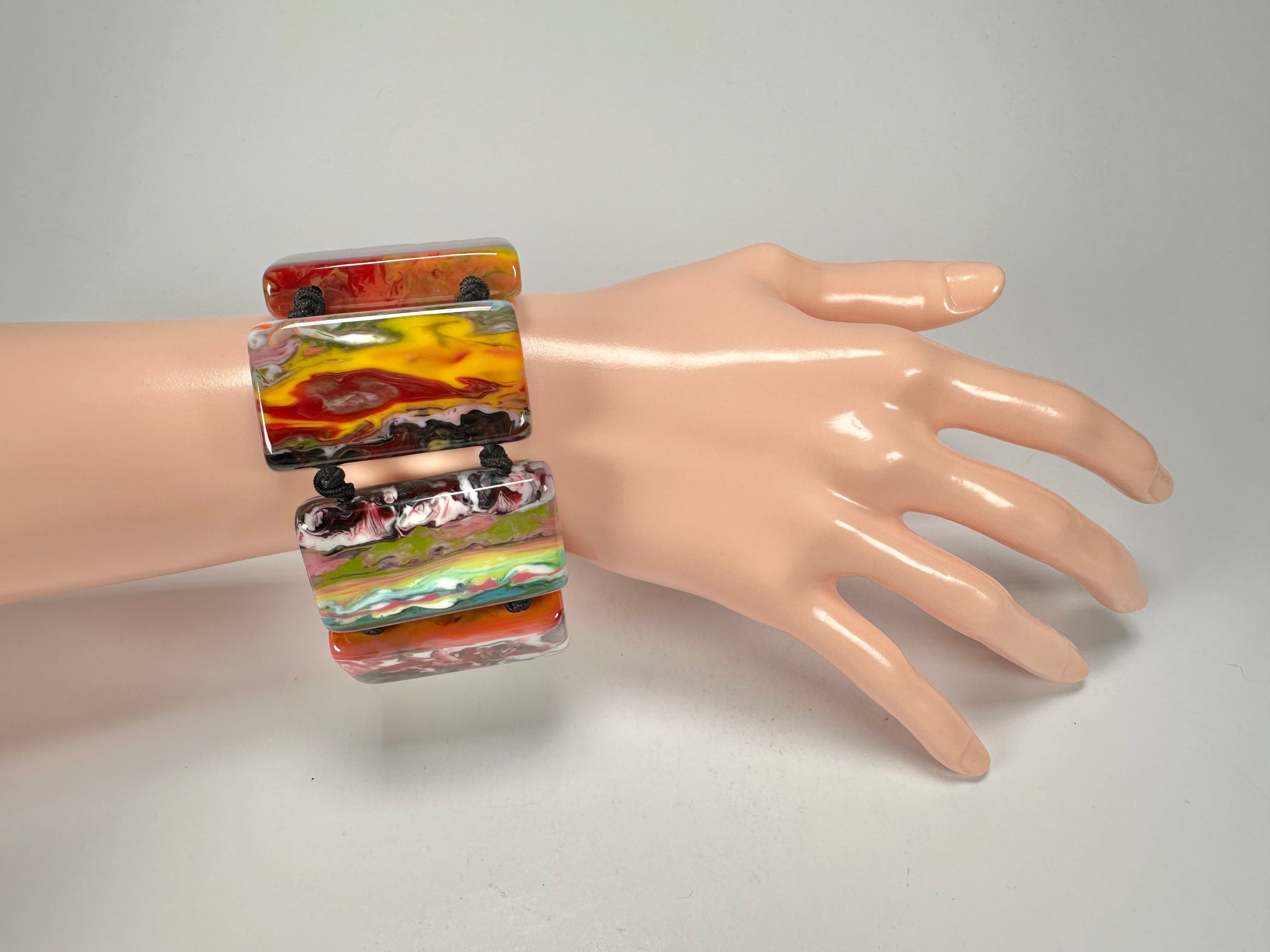 Jackie Brazil "Pop Art" Kandinsky 8 Squares Elasticated Bracelet ( B0376 )