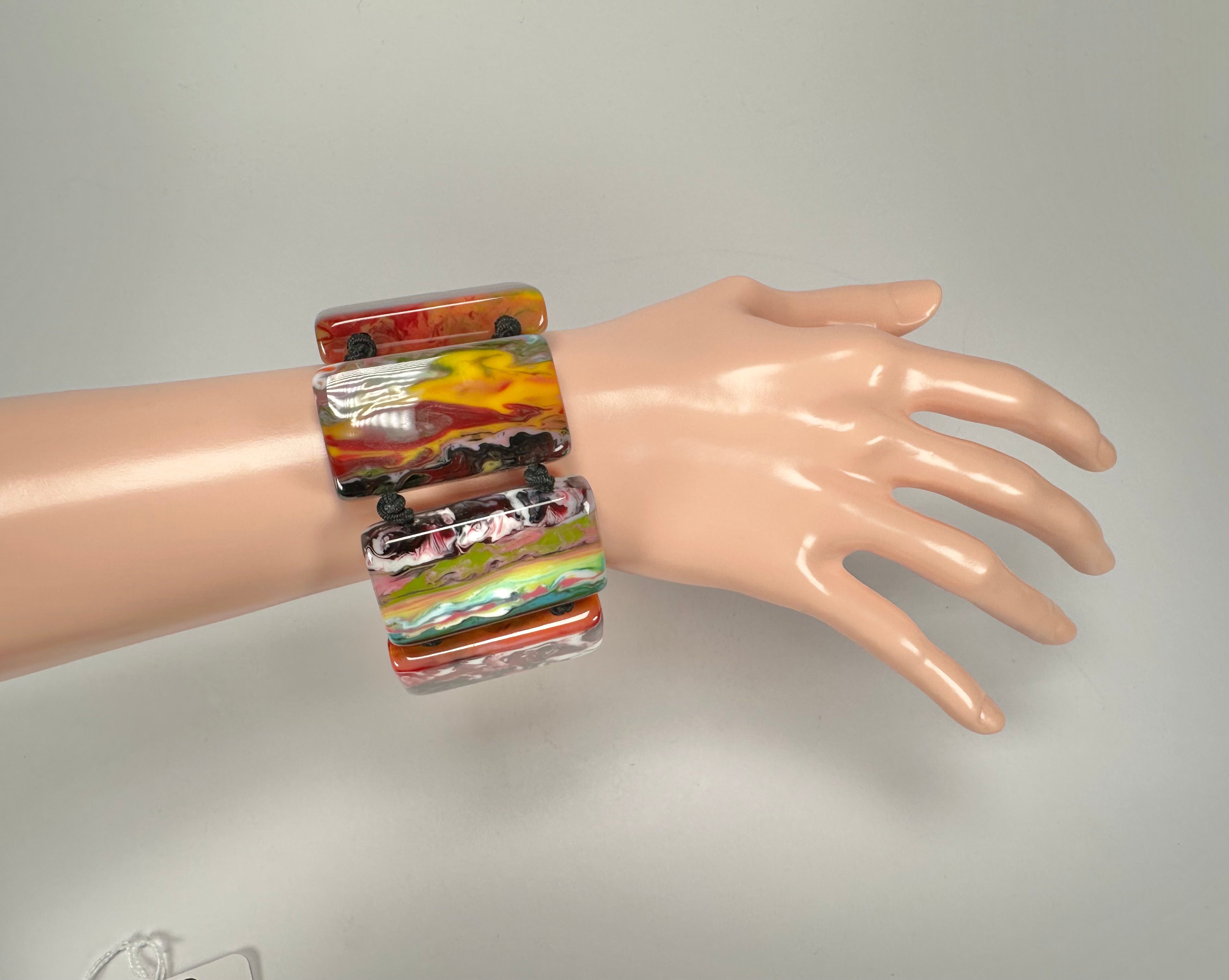 Jackie Brazil "Pop Art" Kandinsky 8 Squares Elasticated Bracelet ( B0376 )