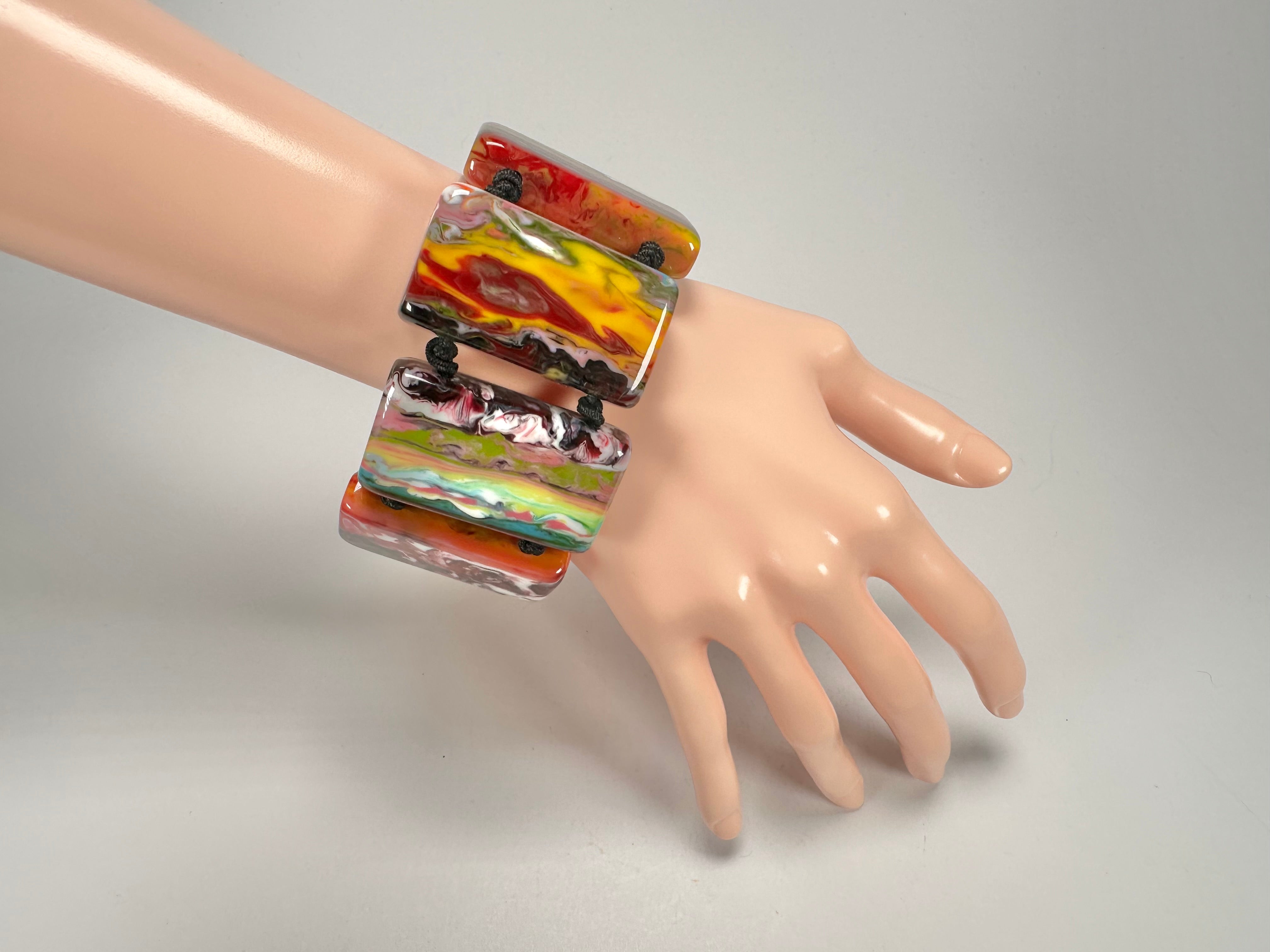 Jackie Brazil "Pop Art" Kandinsky 8 Squares Elasticated Bracelet ( B0376 )
