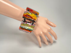 Jackie Brazil "Pop Art" Kandinsky 8 Squares Elasticated Bracelet ( B0376 )
