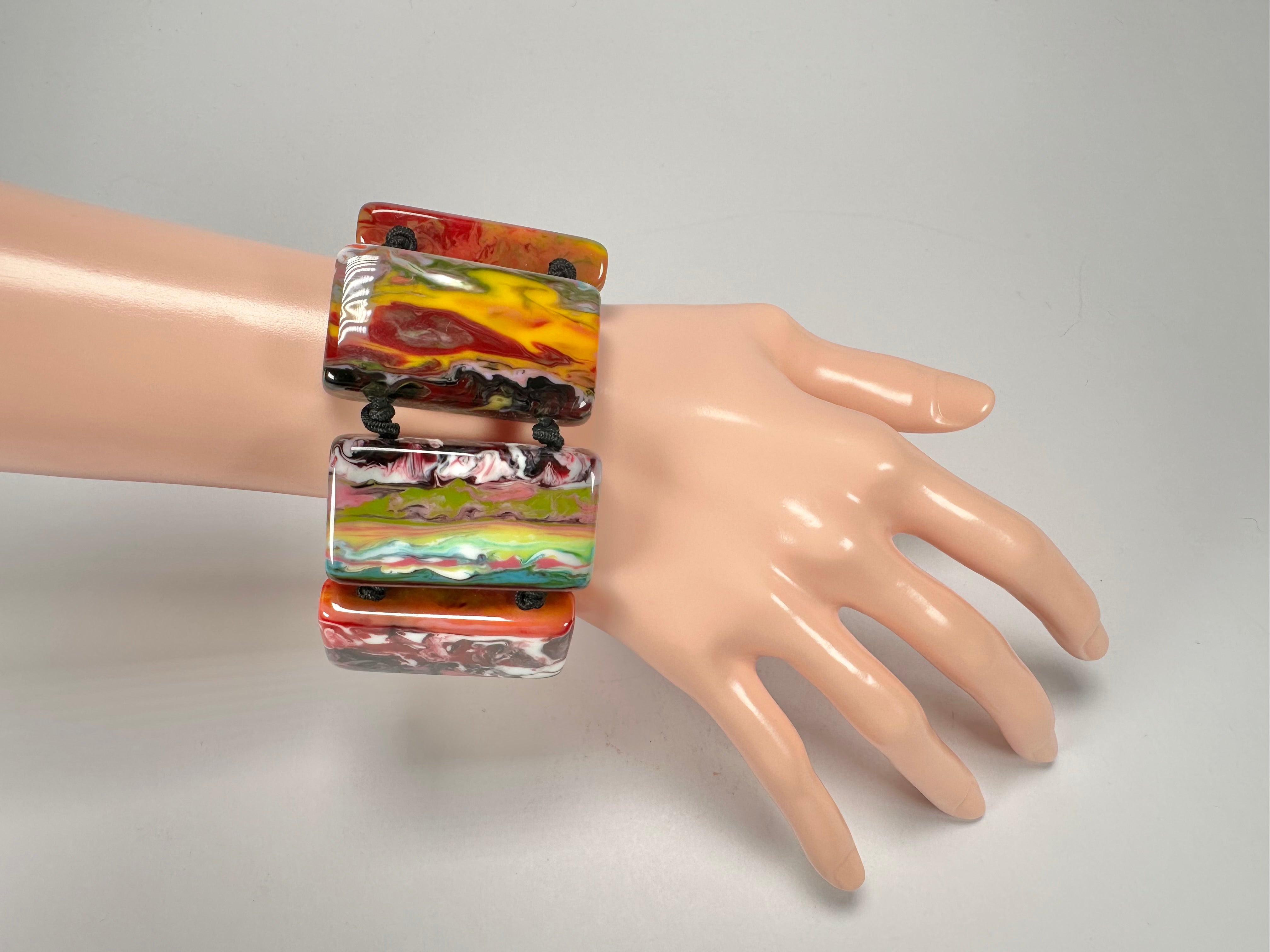 Jackie Brazil "Pop Art" Kandinsky 8 Squares Elasticated Bracelet ( B0376 )