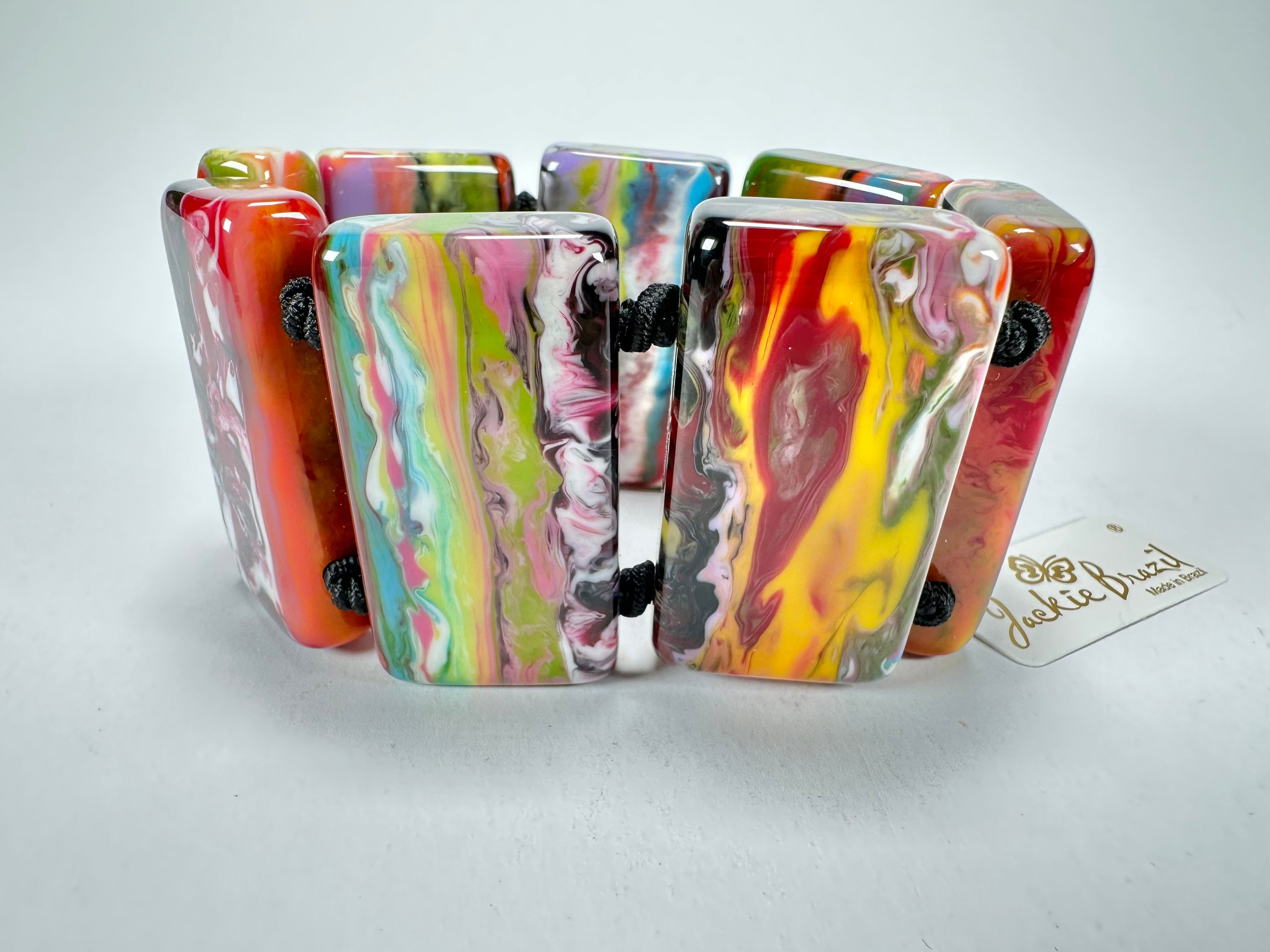 Jackie Brazil "Pop Art" Kandinsky 8 Squares Elasticated Bracelet ( B0376 )