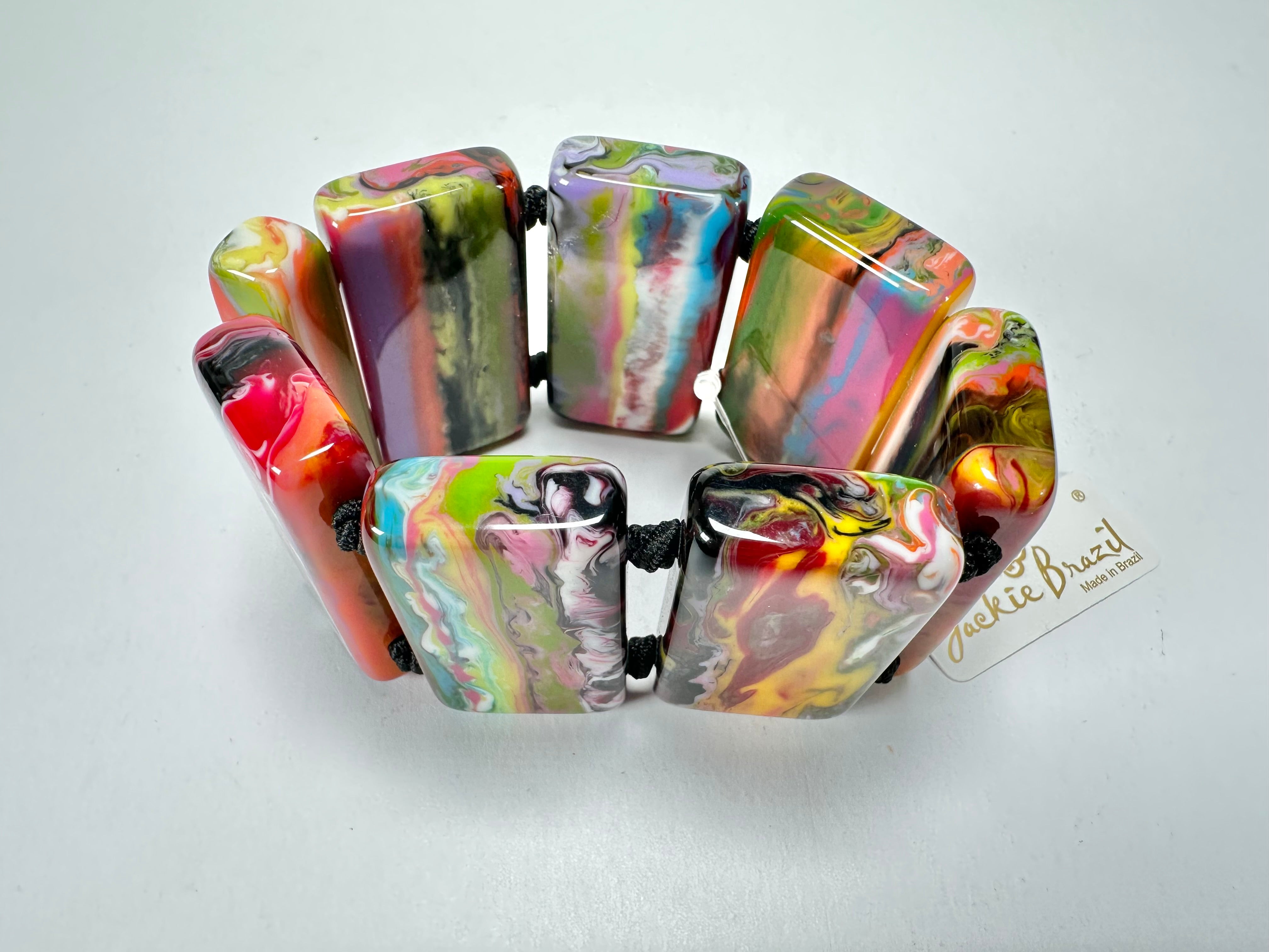 Jackie Brazil "Pop Art" Kandinsky 8 Squares Elasticated Bracelet ( B0376 )