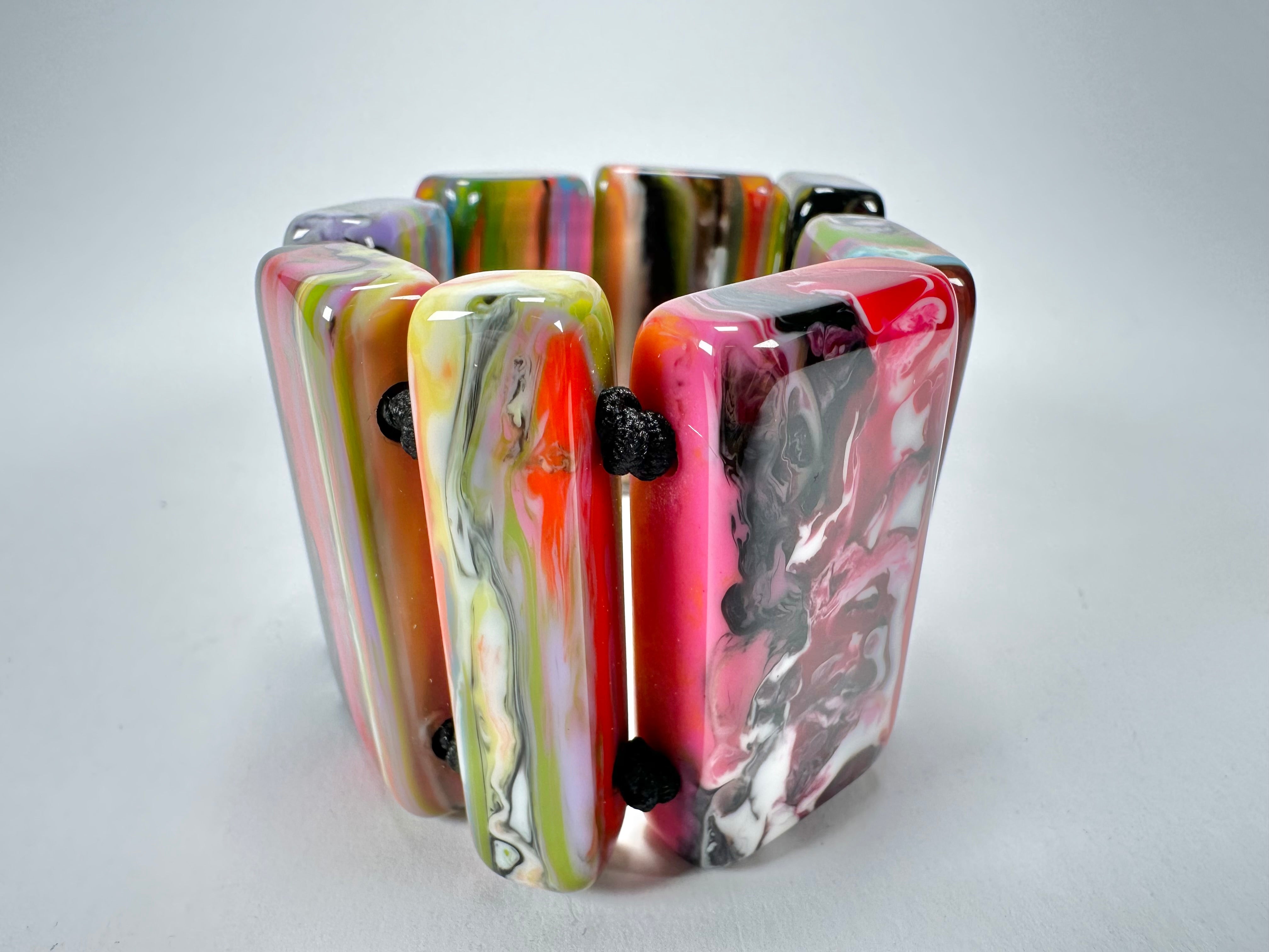 Jackie Brazil "Pop Art" Kandinsky 8 Squares Elasticated Bracelet ( B0376 )