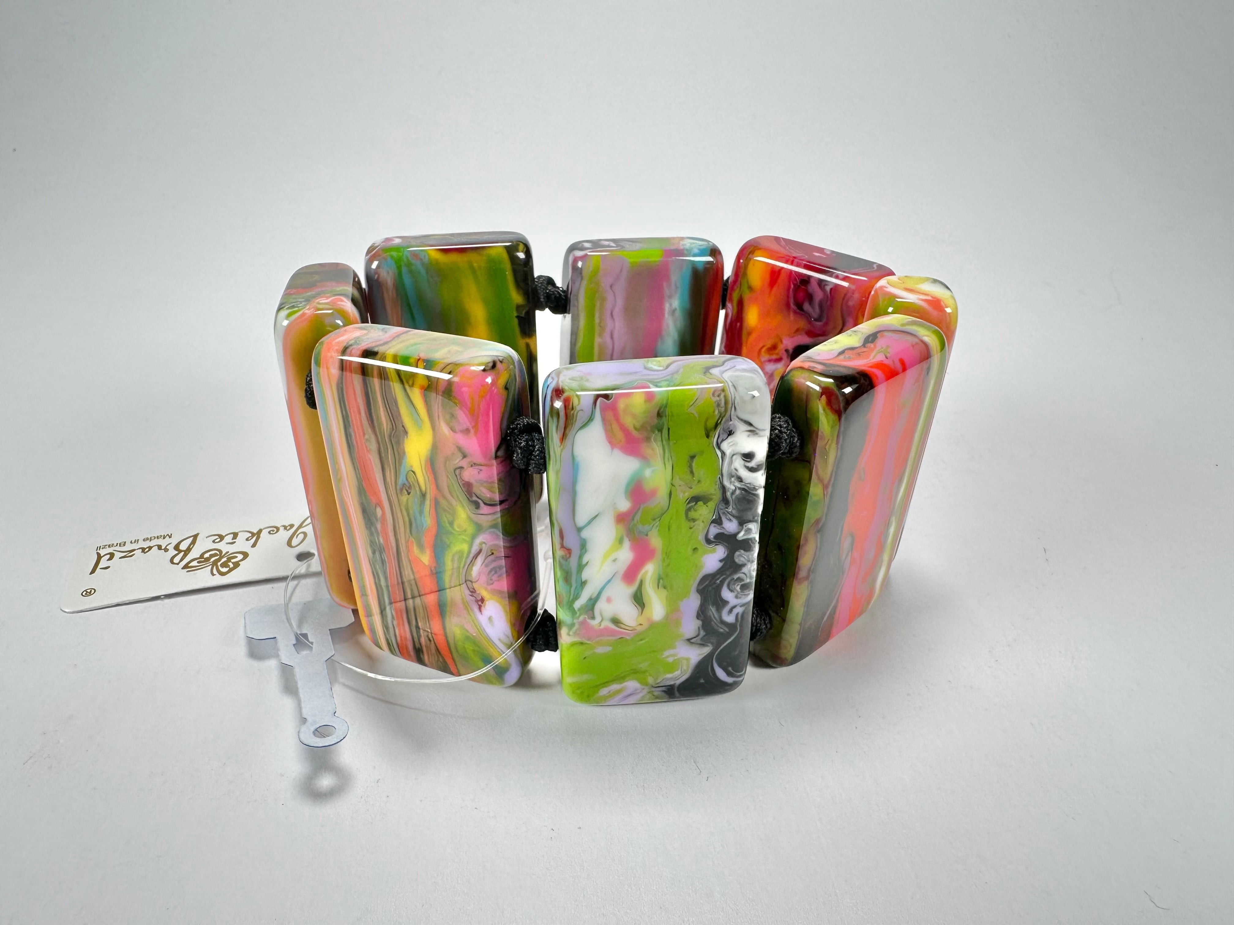 Jackie Brazil "Pop Art" Kandinsky 8 Squares Elasticated Bracelet ( B0376 )