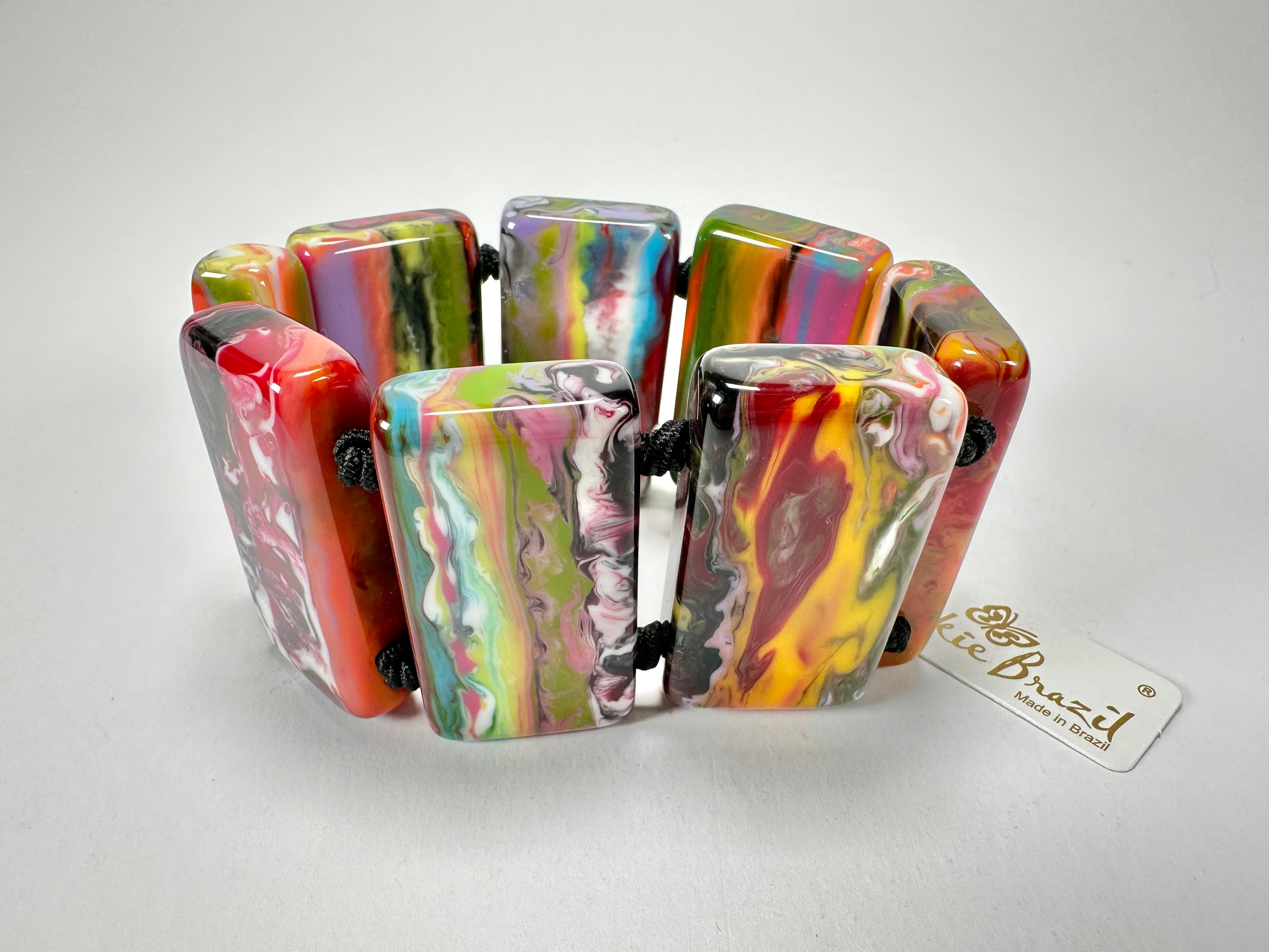 Jackie Brazil "Pop Art" Kandinsky 8 Squares Elasticated Bracelet ( B0376 )